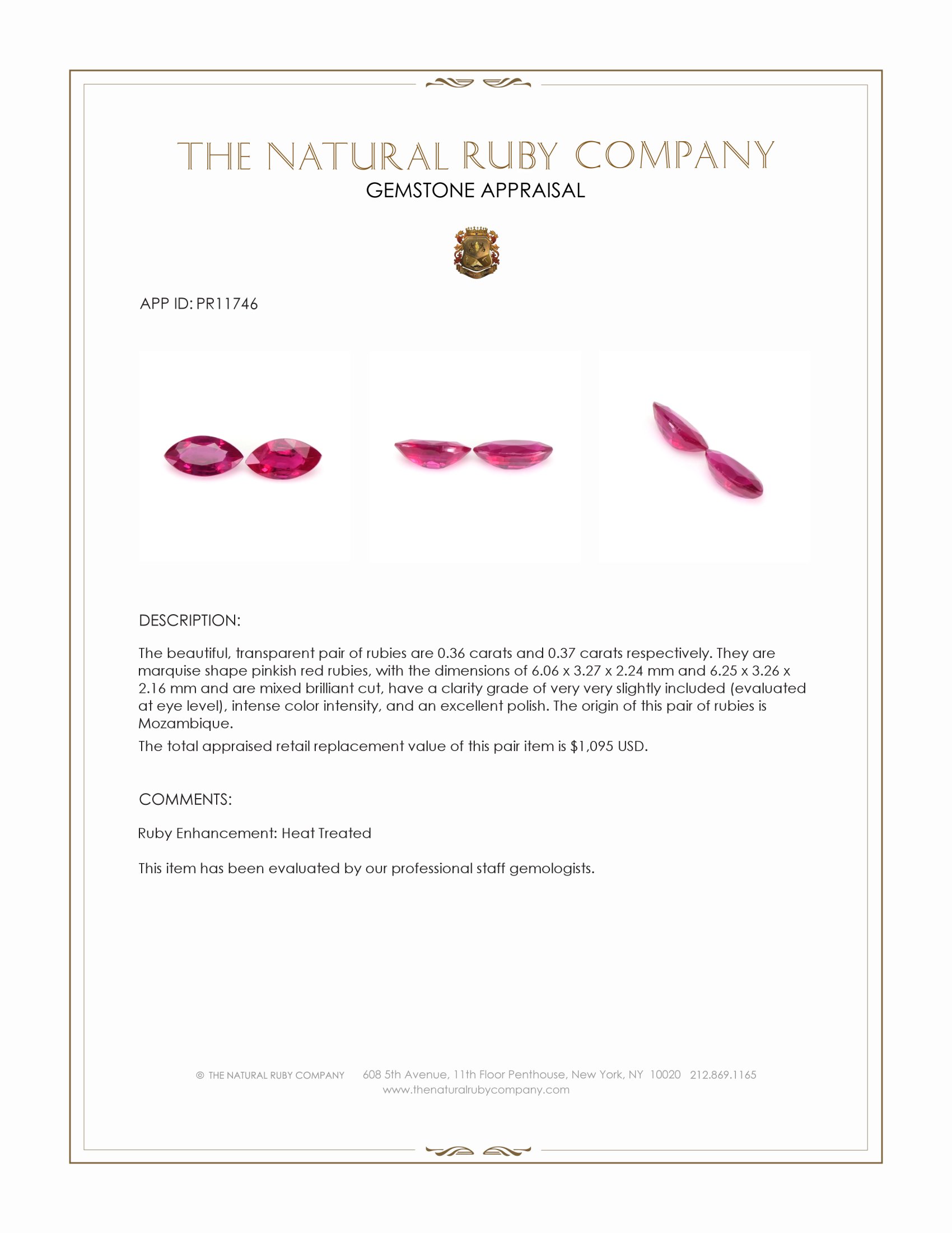 0.73 Ct.Tw. Ruby Pair from Mozambique