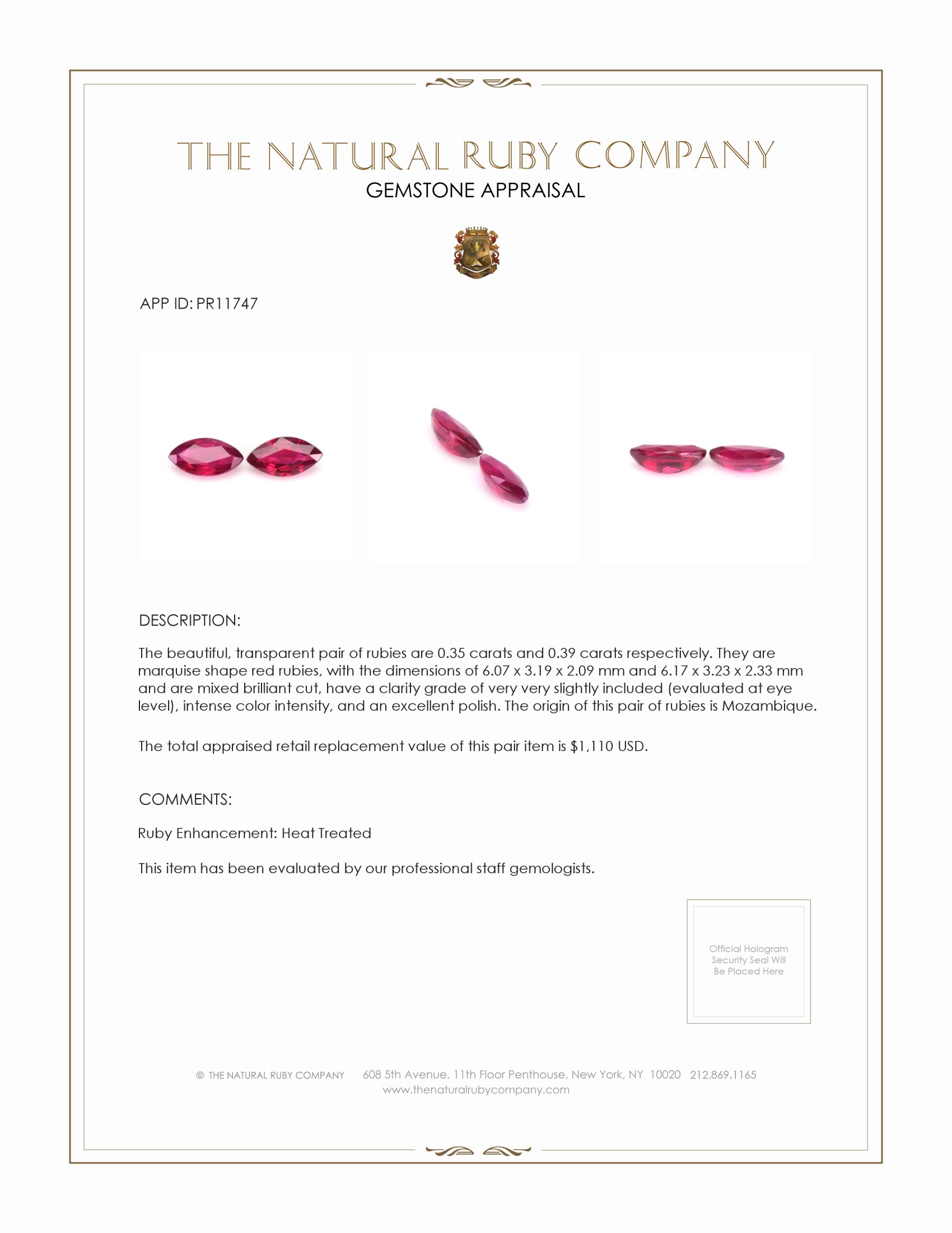 0.74 Ct.Tw. Ruby Pair from Mozambique