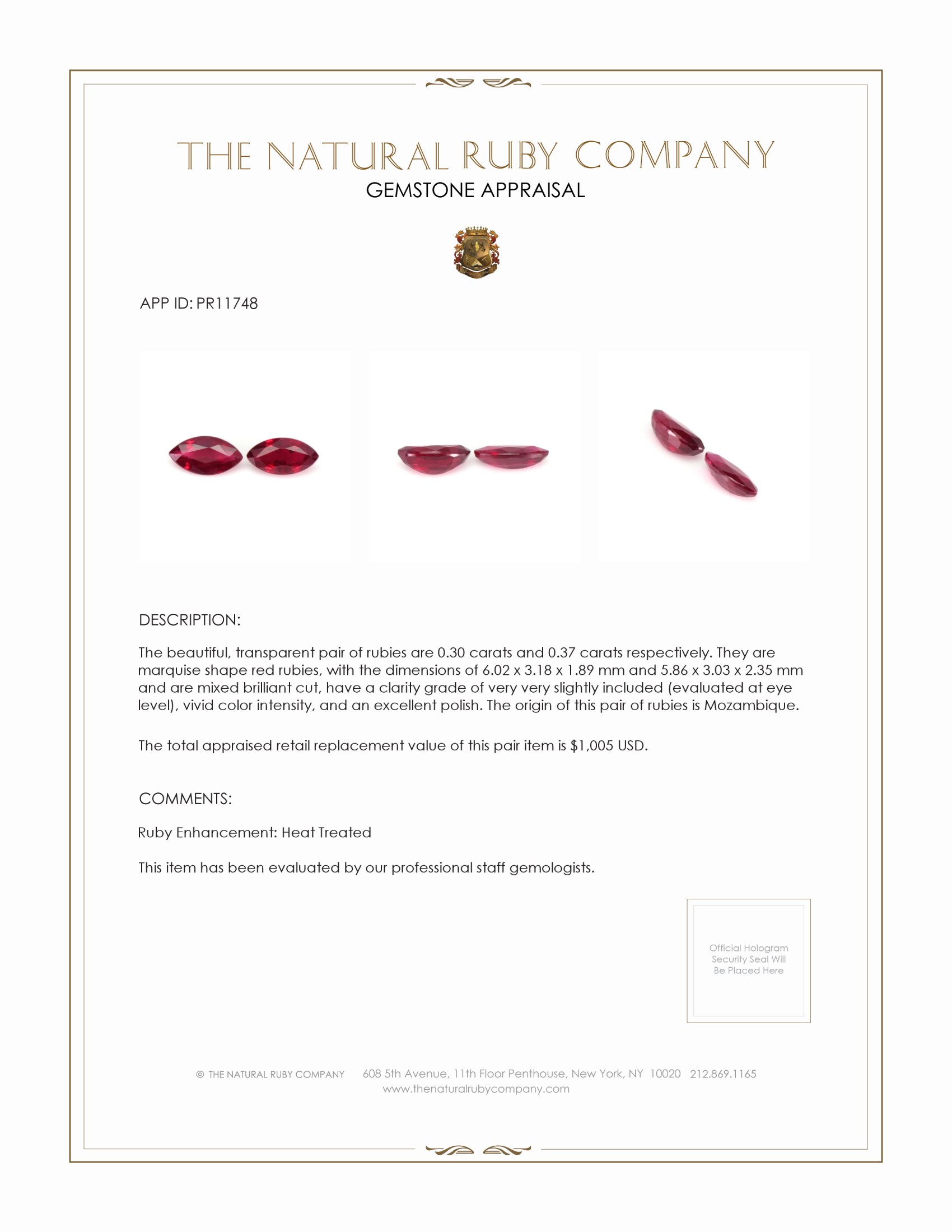 0.67 Ct.Tw. Ruby Pair from Mozambique