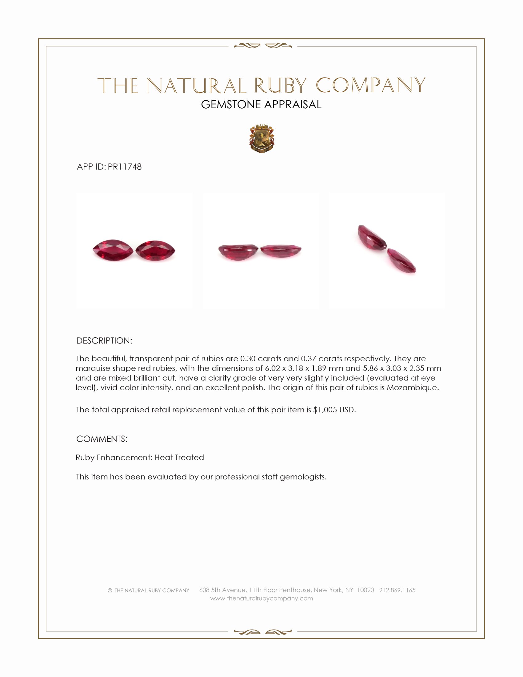 0.67 Ct.Tw. Ruby Pair from Mozambique