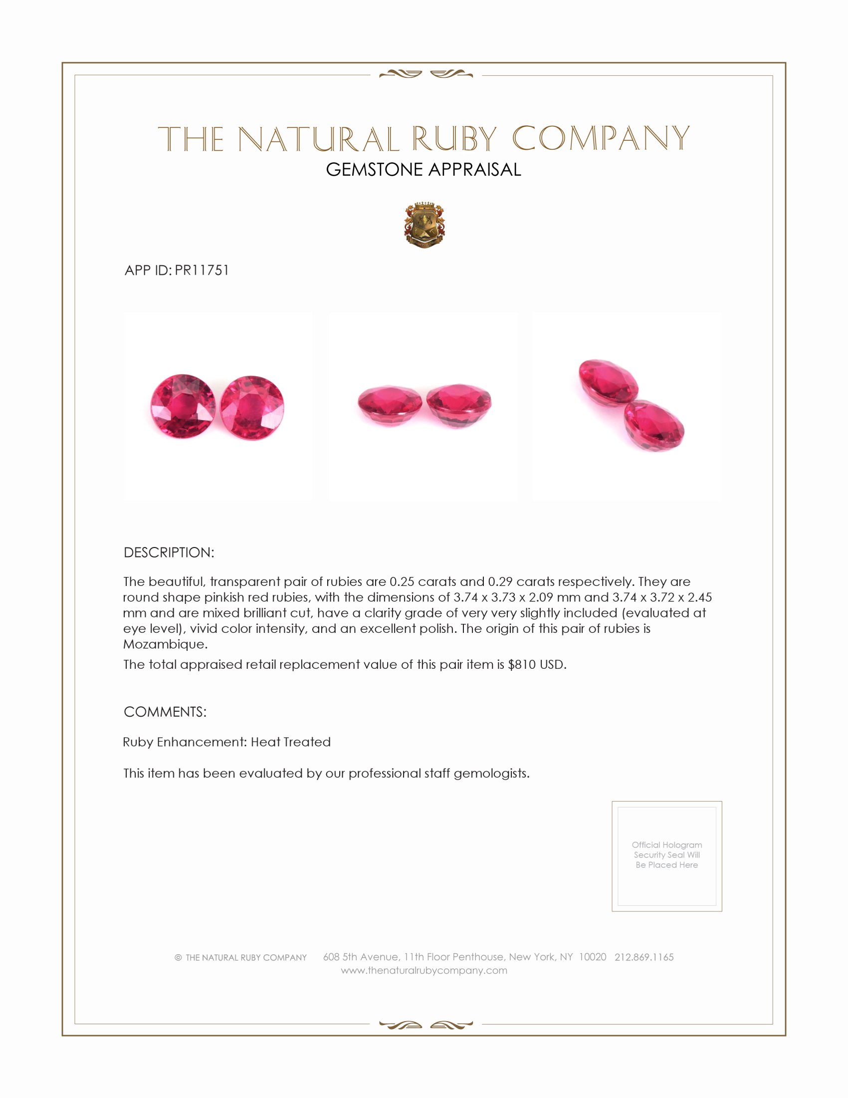 0.54 Ct.Tw. Pinkish Red Ruby Pair from Mozambique