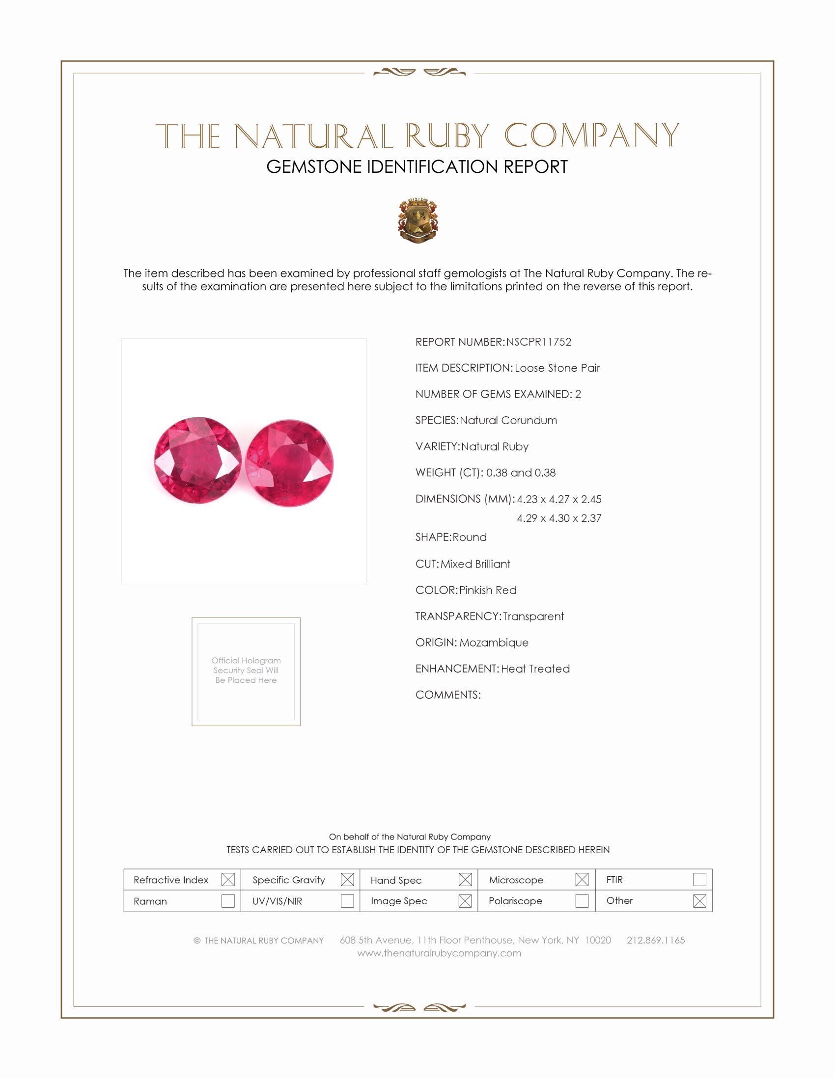 0.76 Ct.Tw. Pinkish Red Ruby Pair from Mozambique