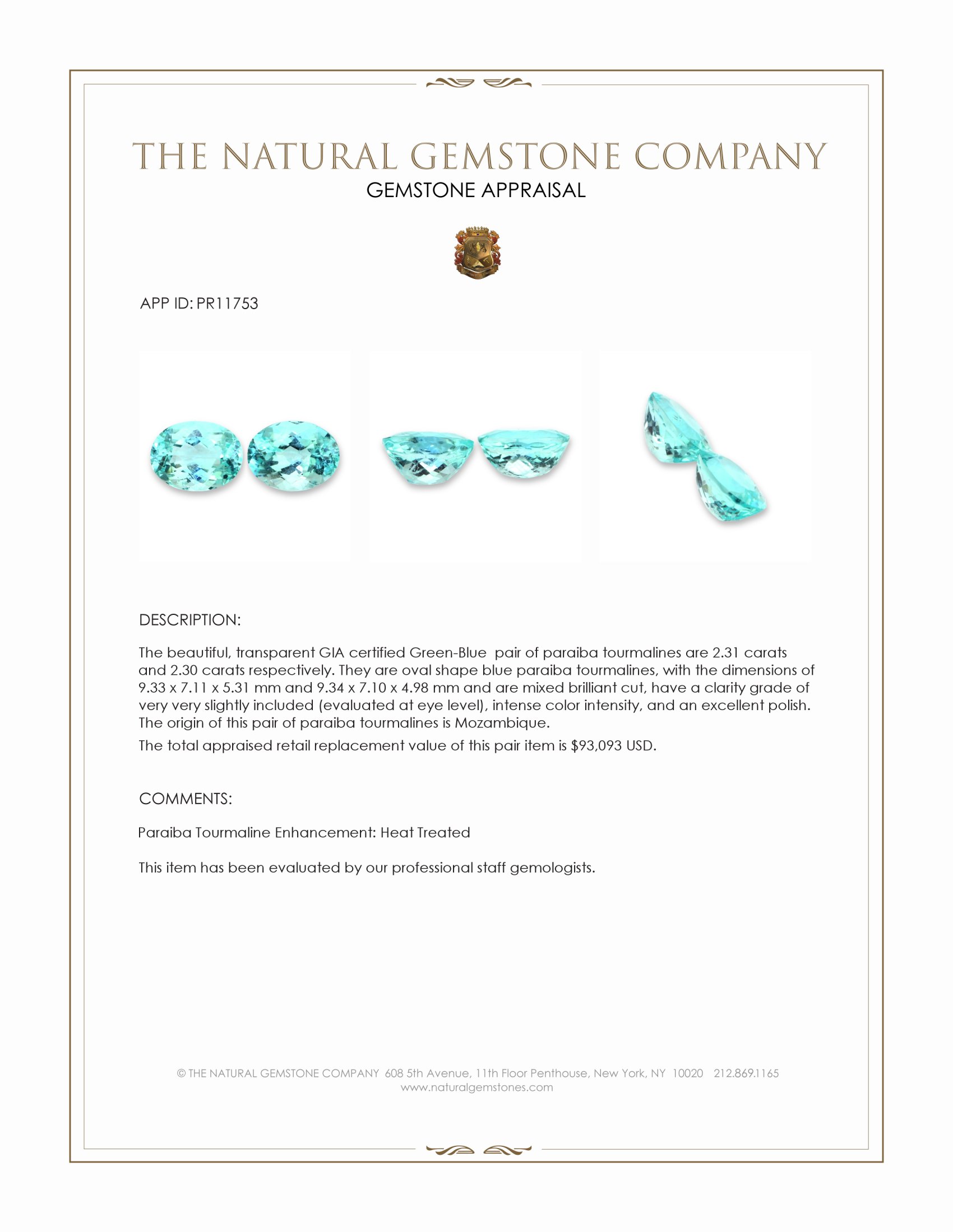 4.61 Ct.Tw. Blue Paraiba Tourmaline Pair from Mozambique