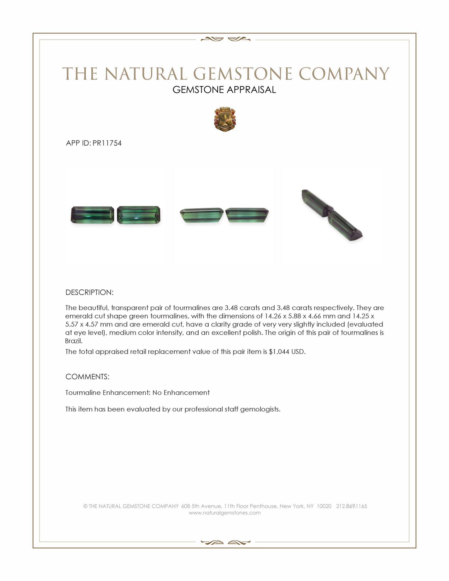 6.96 Ct.Tw. Green Tourmaline Pair from Brazil