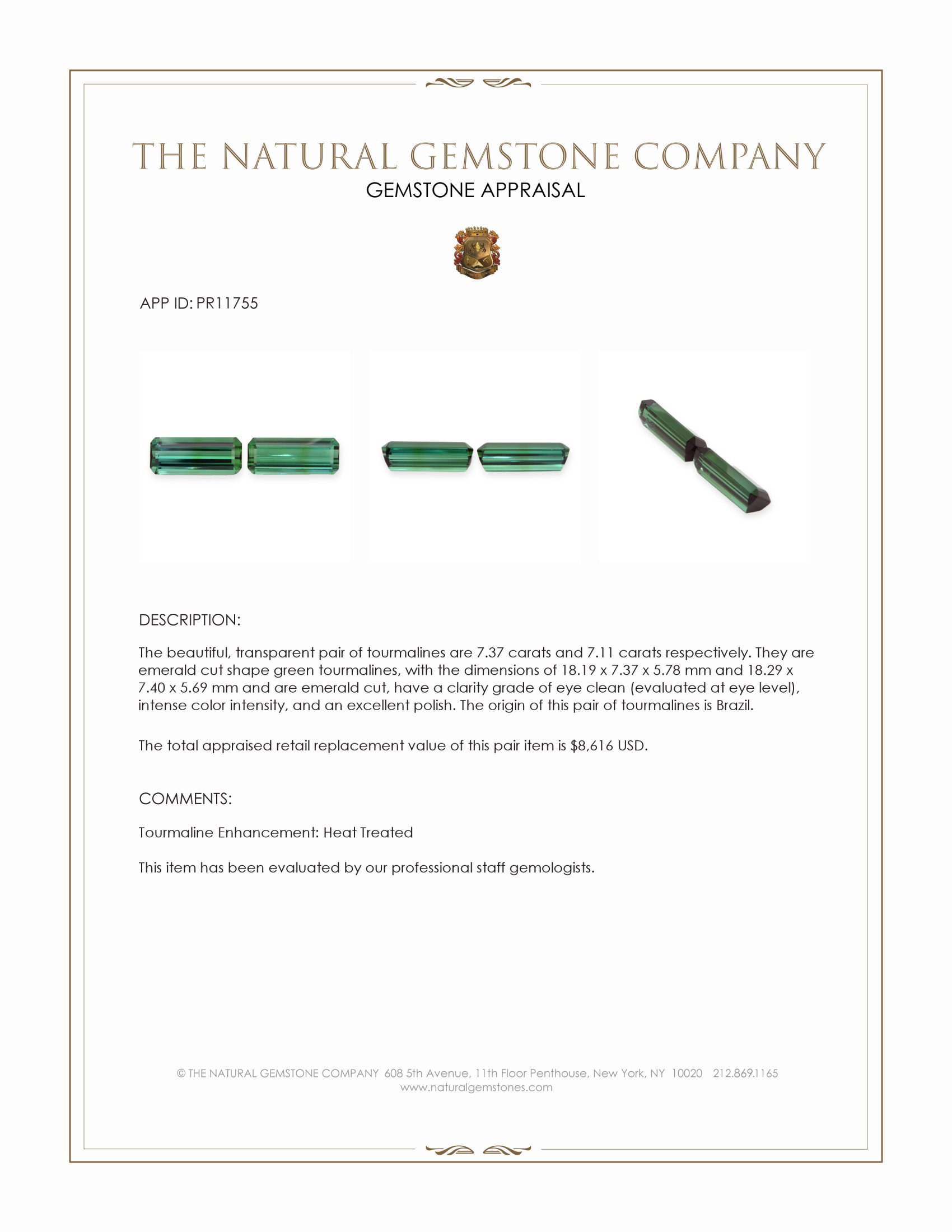 14.48 Ct.Tw. Green Tourmaline Pair from Brazil