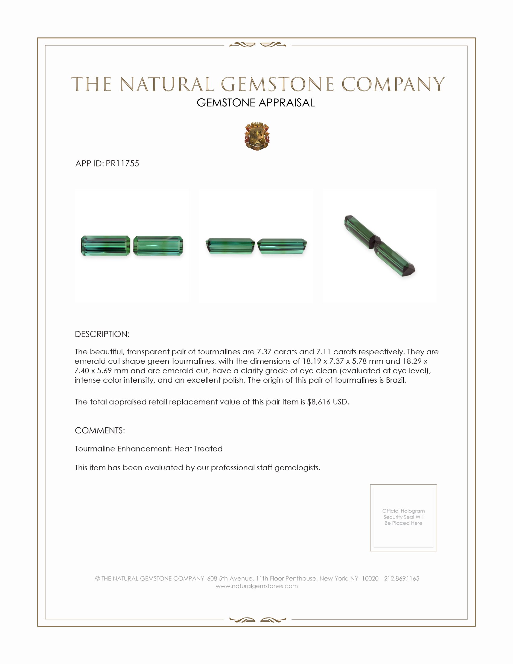 14.48 Ct.Tw. Tourmaline Pair from Brazil