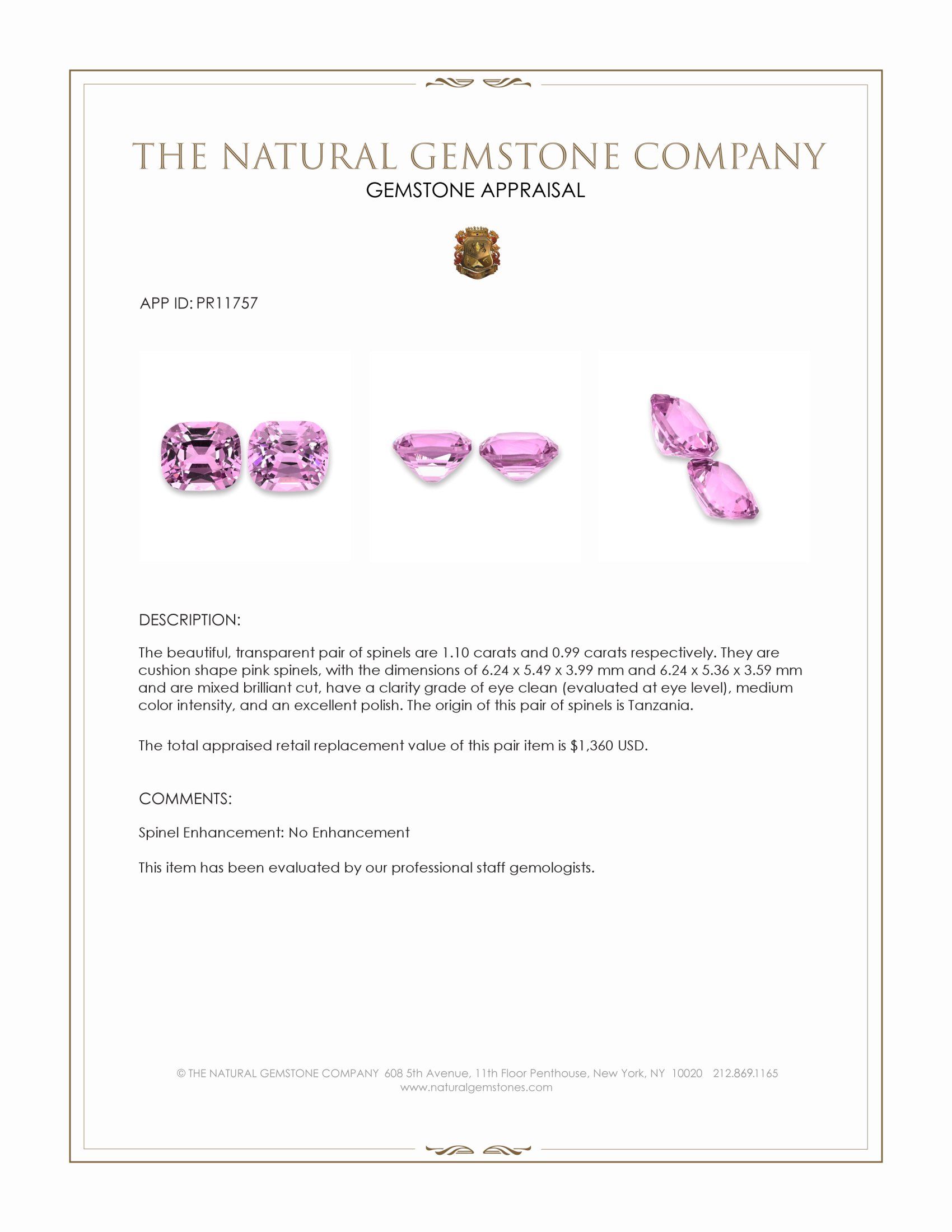 2.09 Ct.Tw. Pink Spinel Pair from Tanzania