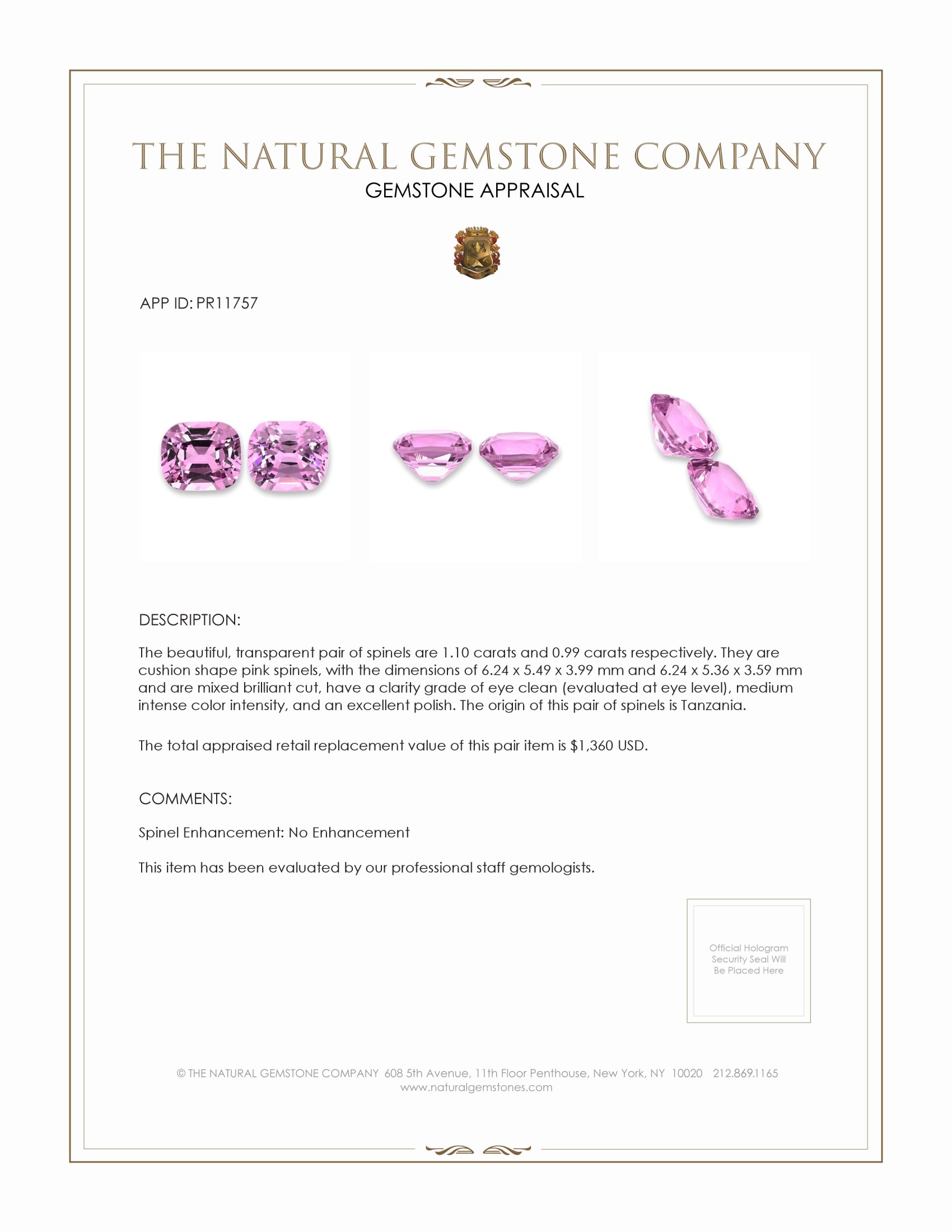 2.09 Ct.Tw. Spinel Pair from Tanzania