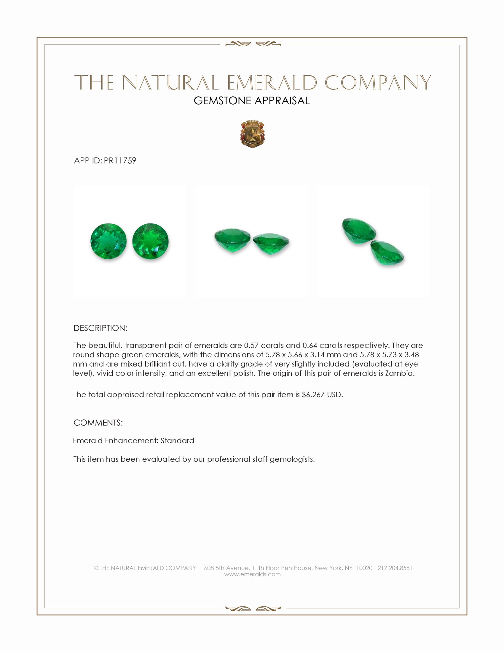1.21 Ct.Tw. Emerald Pair from Zambia