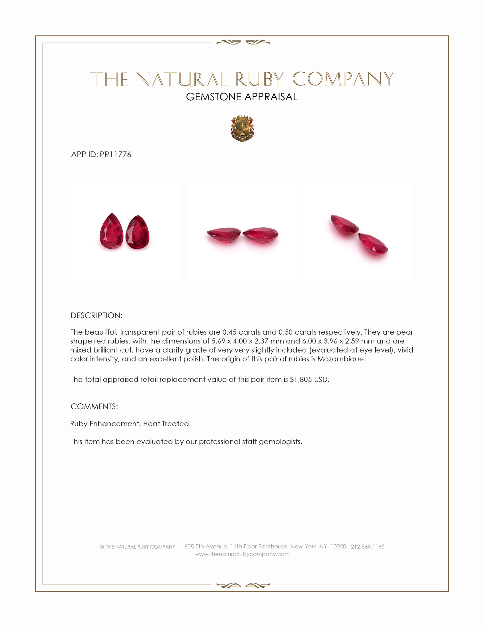0.95 Ct.Tw. Ruby Pair from Mozambique