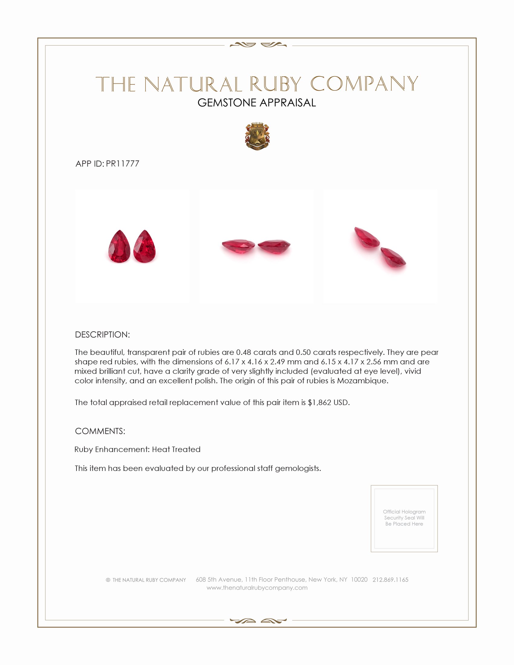 0.98 Ct.Tw. Ruby Pair from Mozambique