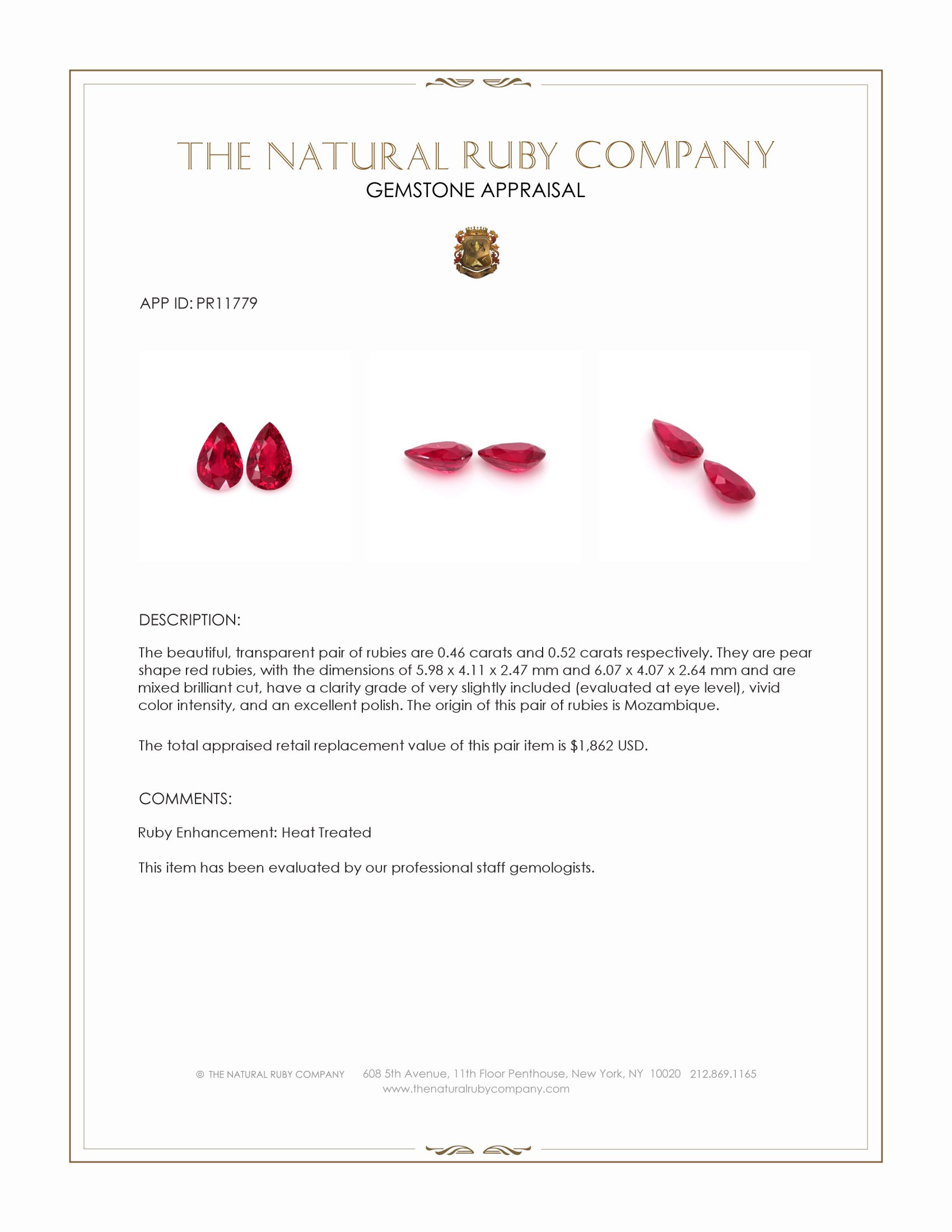 0.98 Ct.Tw. Ruby Pair from Mozambique