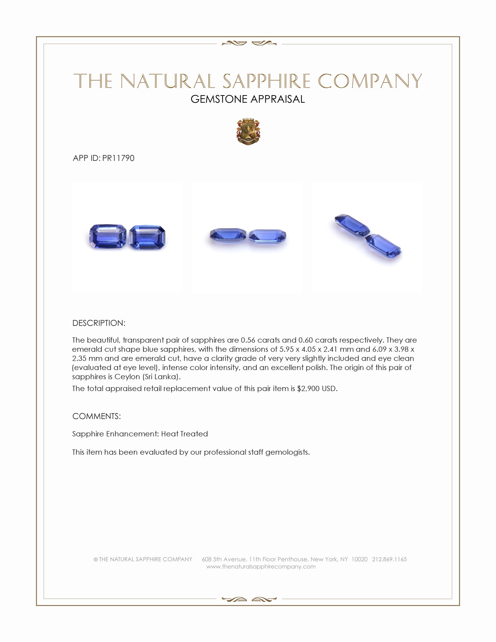 1.16 Ct.Tw. Blue Sapphire Pair from Ceylon (Sri Lanka)