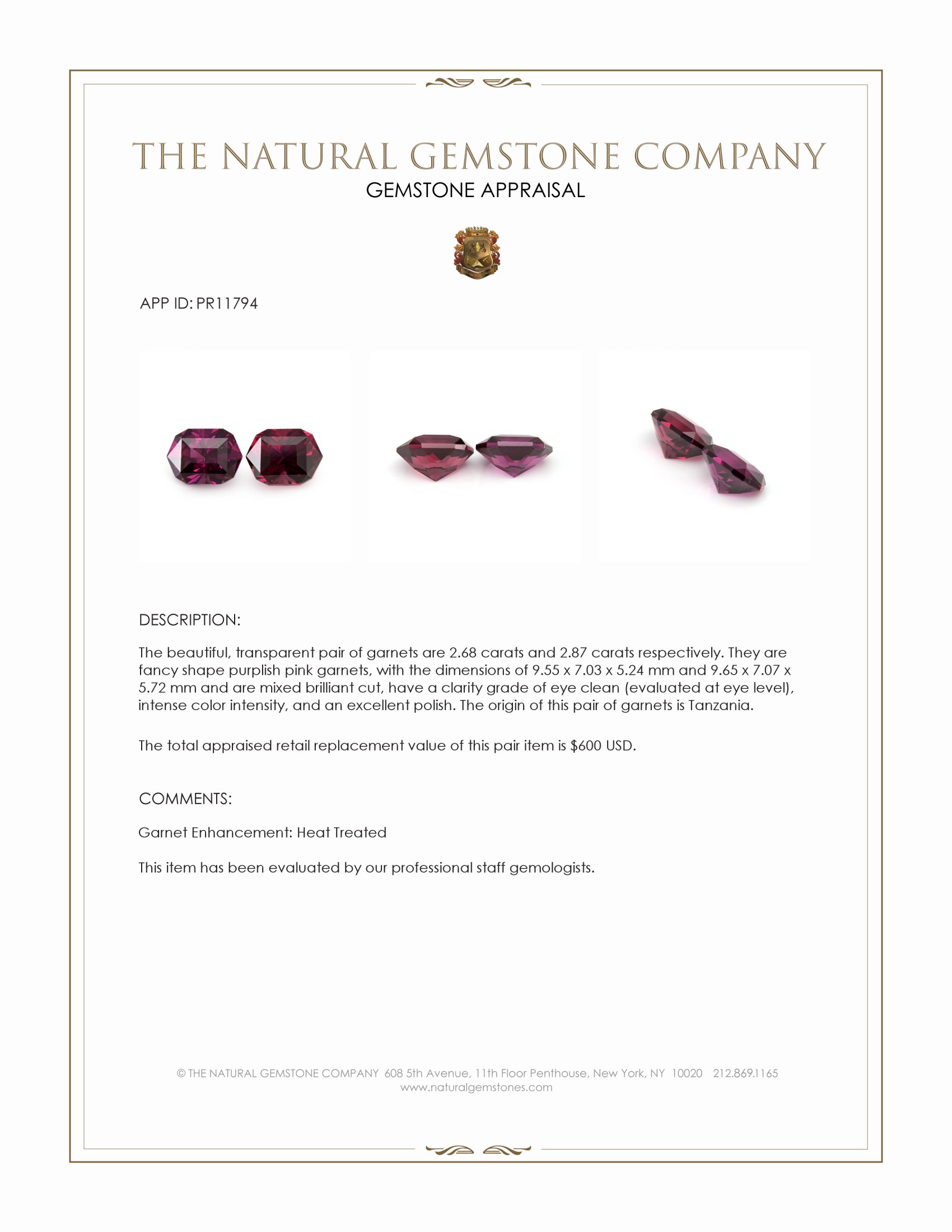 5.55 Ct.Tw. Purplish Pink Garnet Pair from Tanzania