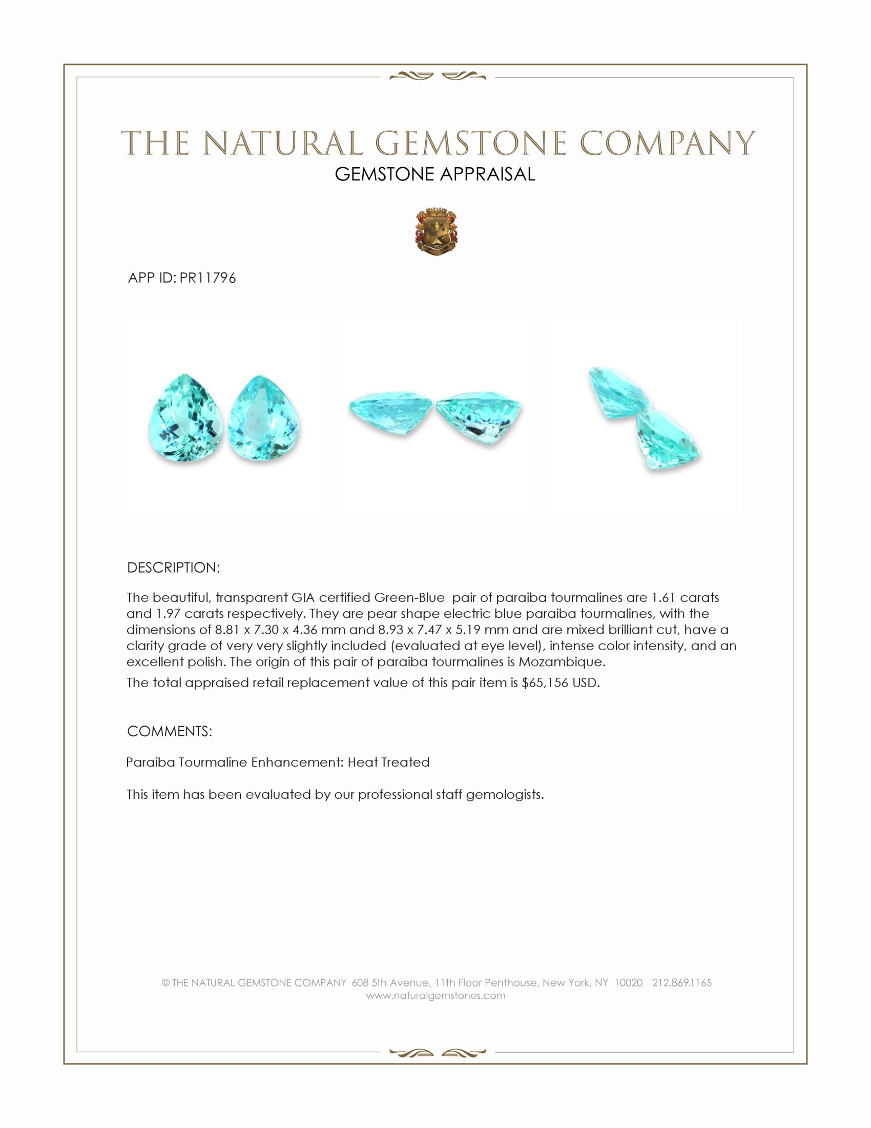 3.58 Ct.Tw. Electric Blue Paraiba Tourmaline Pair from Mozambique