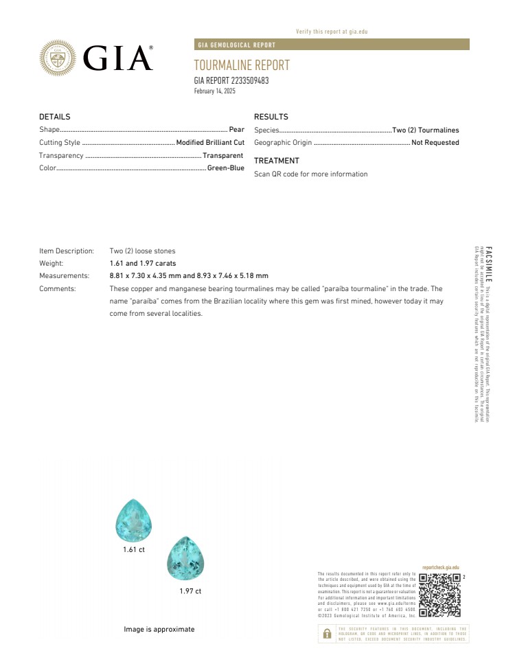 3.58 Ct.Tw. Electric Blue Paraiba Tourmaline Pair from Mozambique