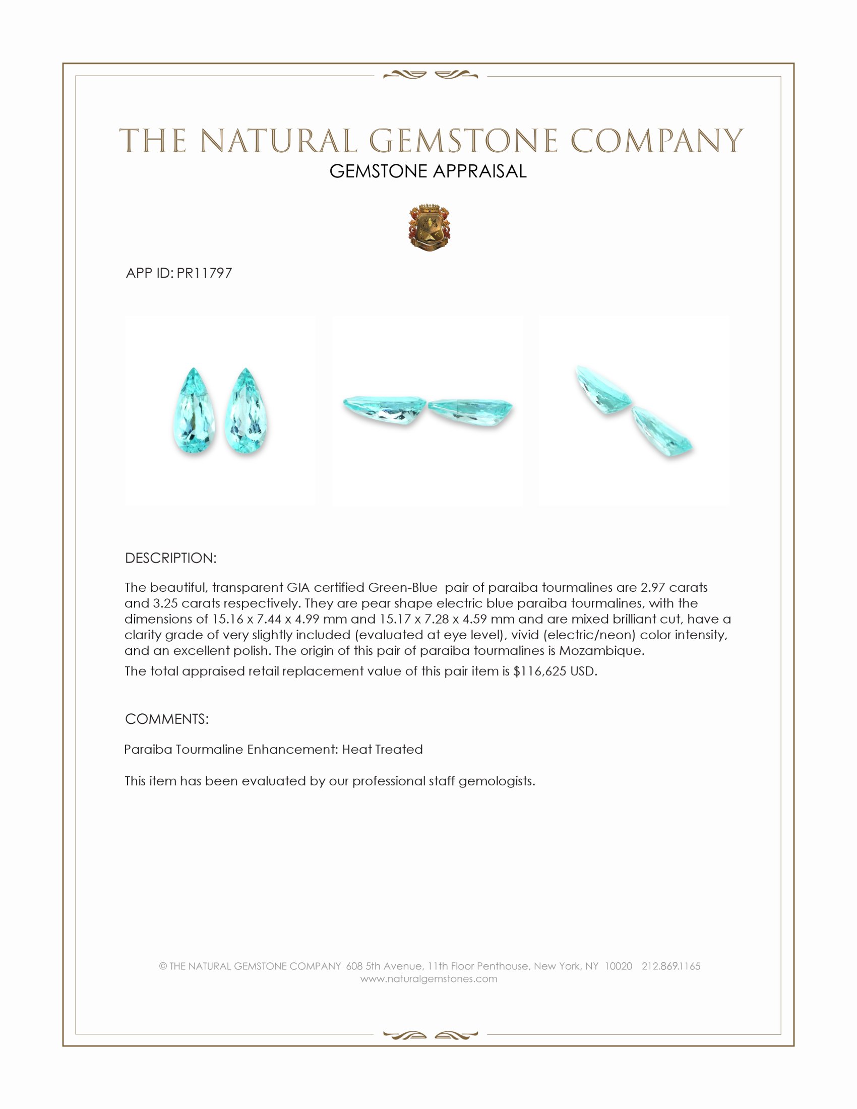 6.22 Ct.Tw. Electric Blue Paraiba Tourmaline Pair from Mozambique