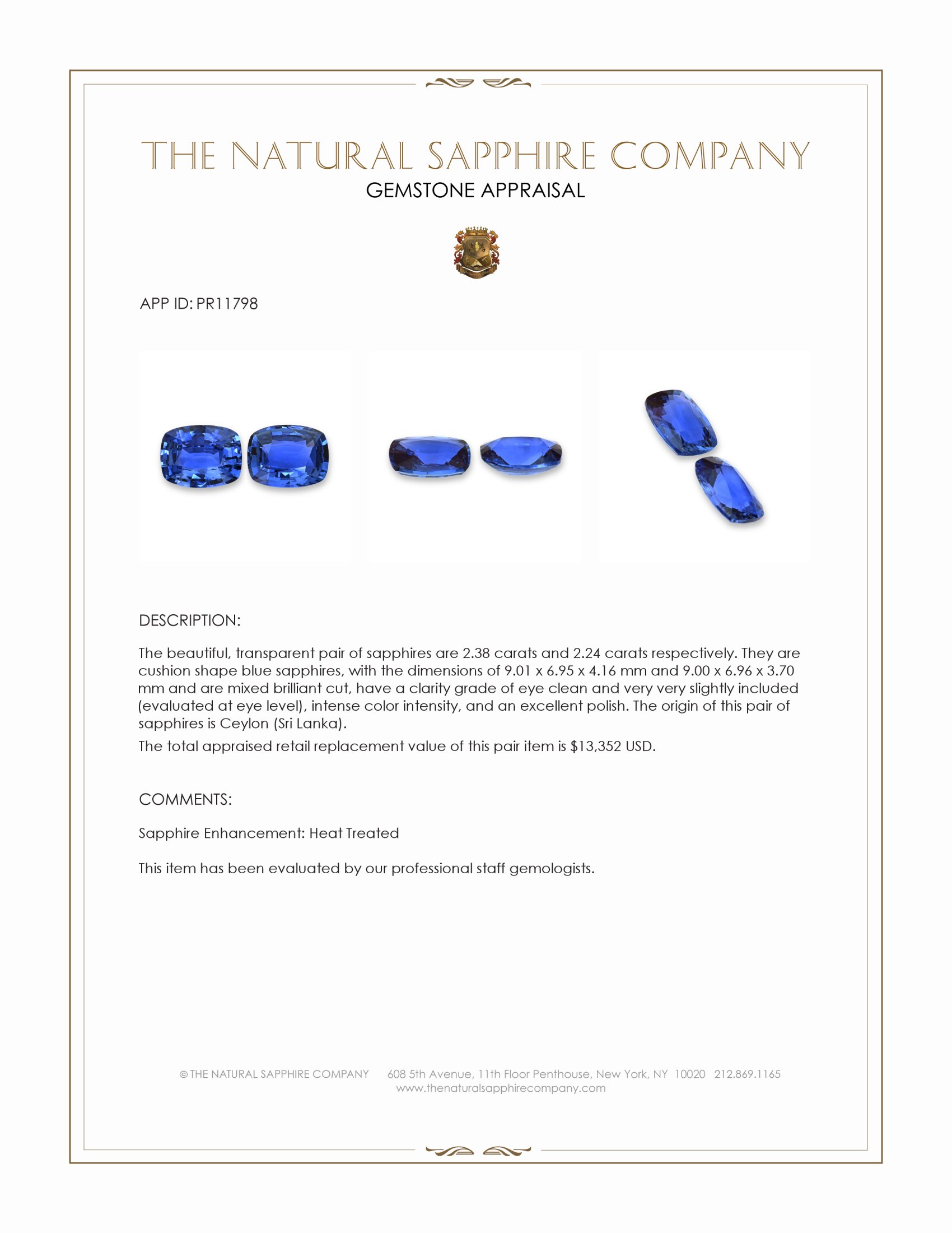 4.62 Ct.Tw. Blue Sapphire Pair from Ceylon (Sri Lanka)