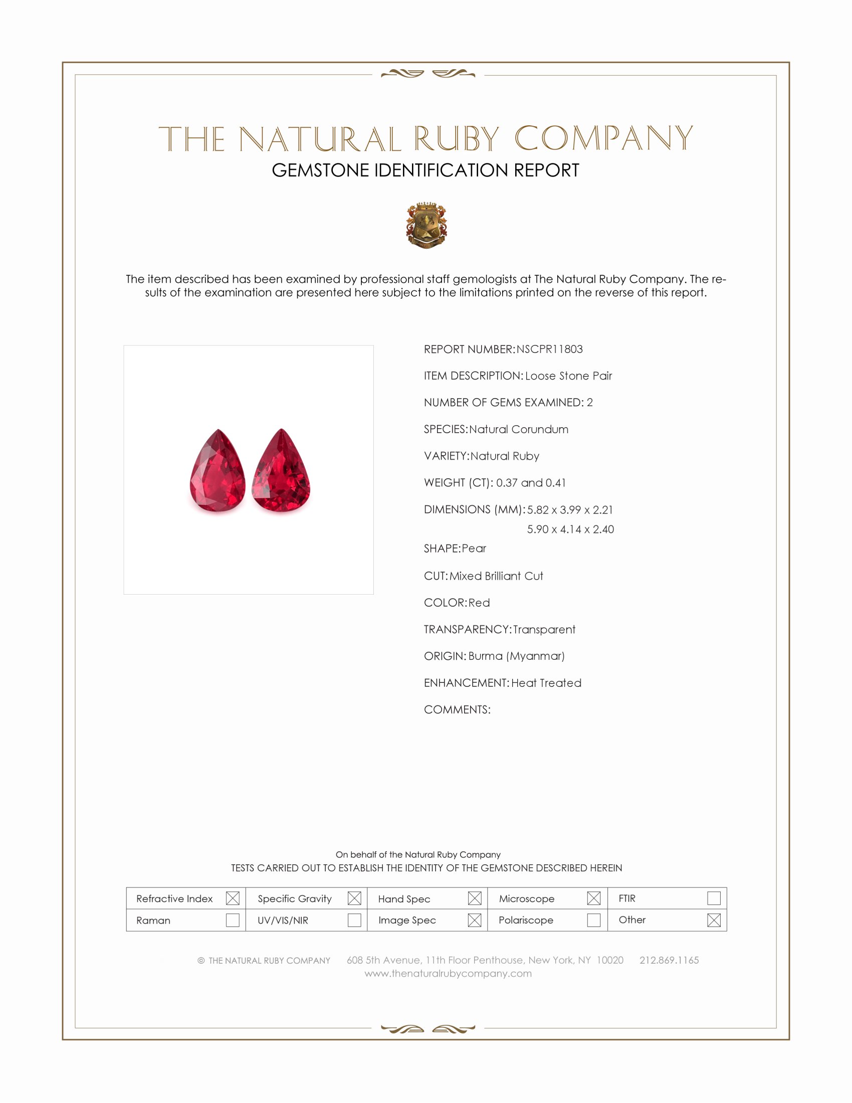 0.78 Ct.Tw. Ruby Pair from Burma (Myanmar)