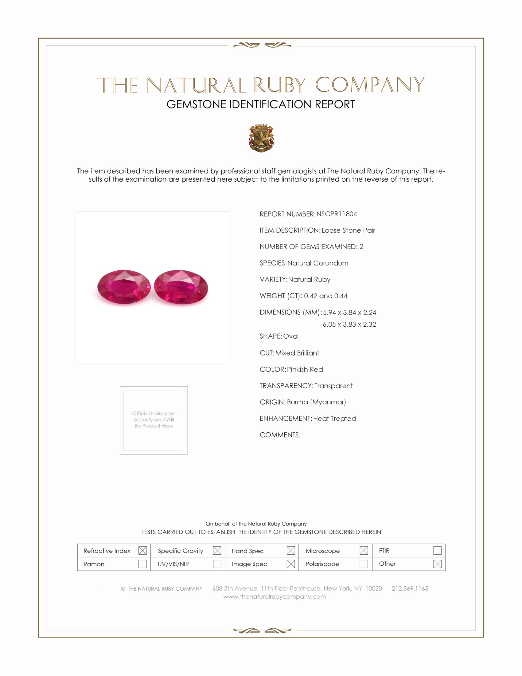 0.86 Ct.Tw. Pinkish Red Ruby Pair from Burma (Myanmar)