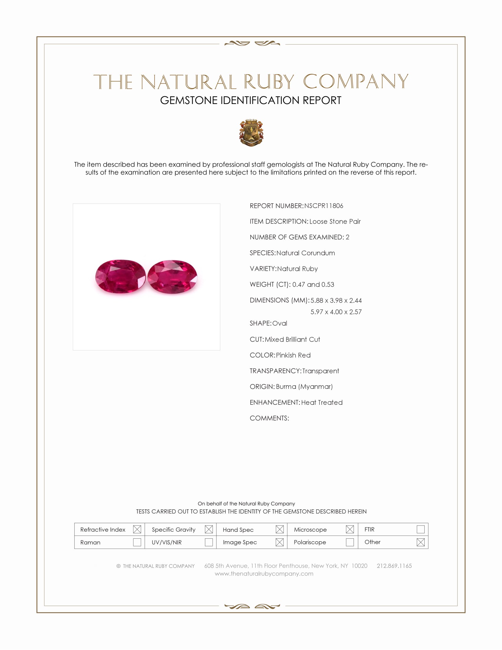 1.00 Ct.Tw. Pinkish Red Ruby Pair from Burma (Myanmar)