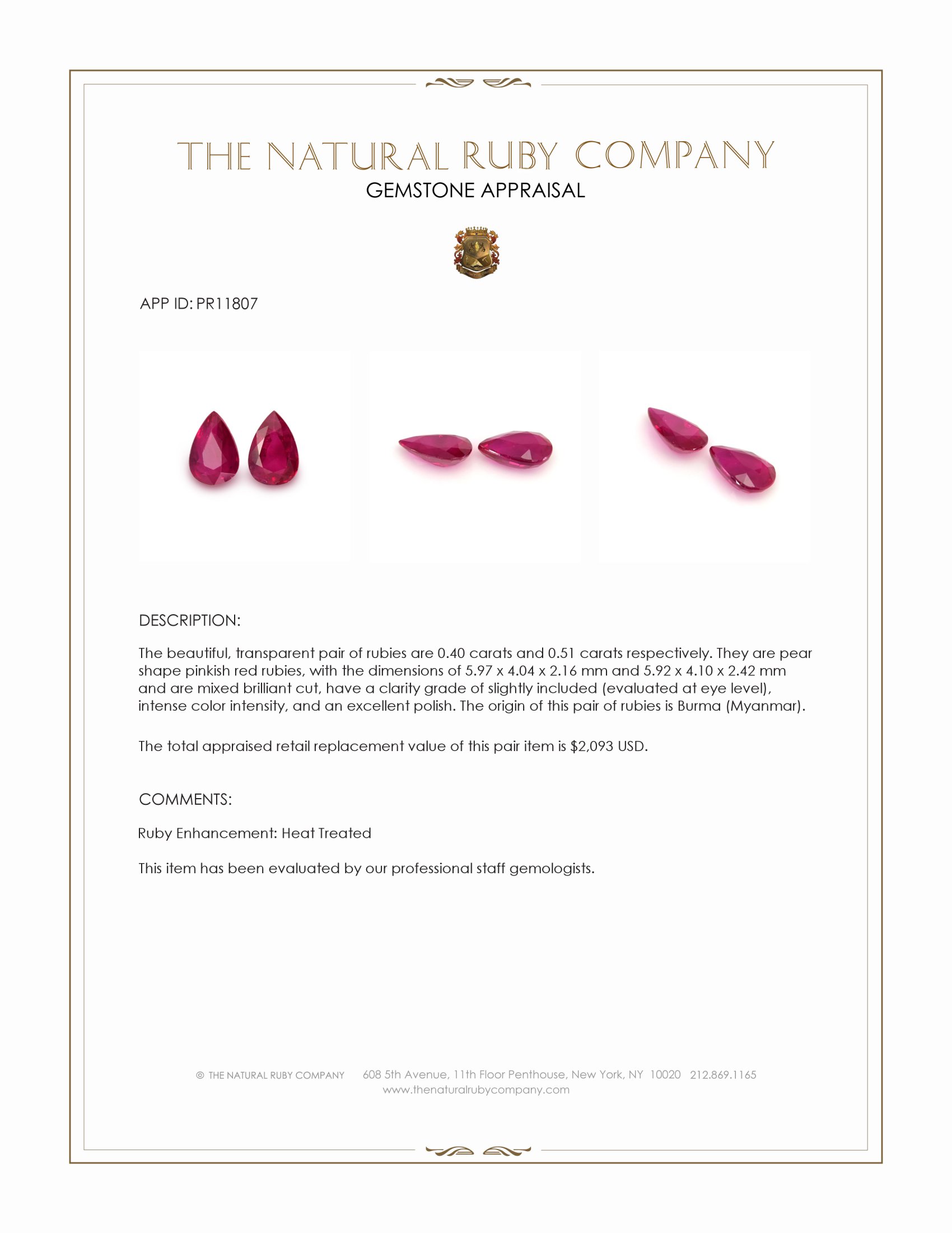 0.91 Ct.Tw. Pinkish Red Ruby Pair from Burma (Myanmar)