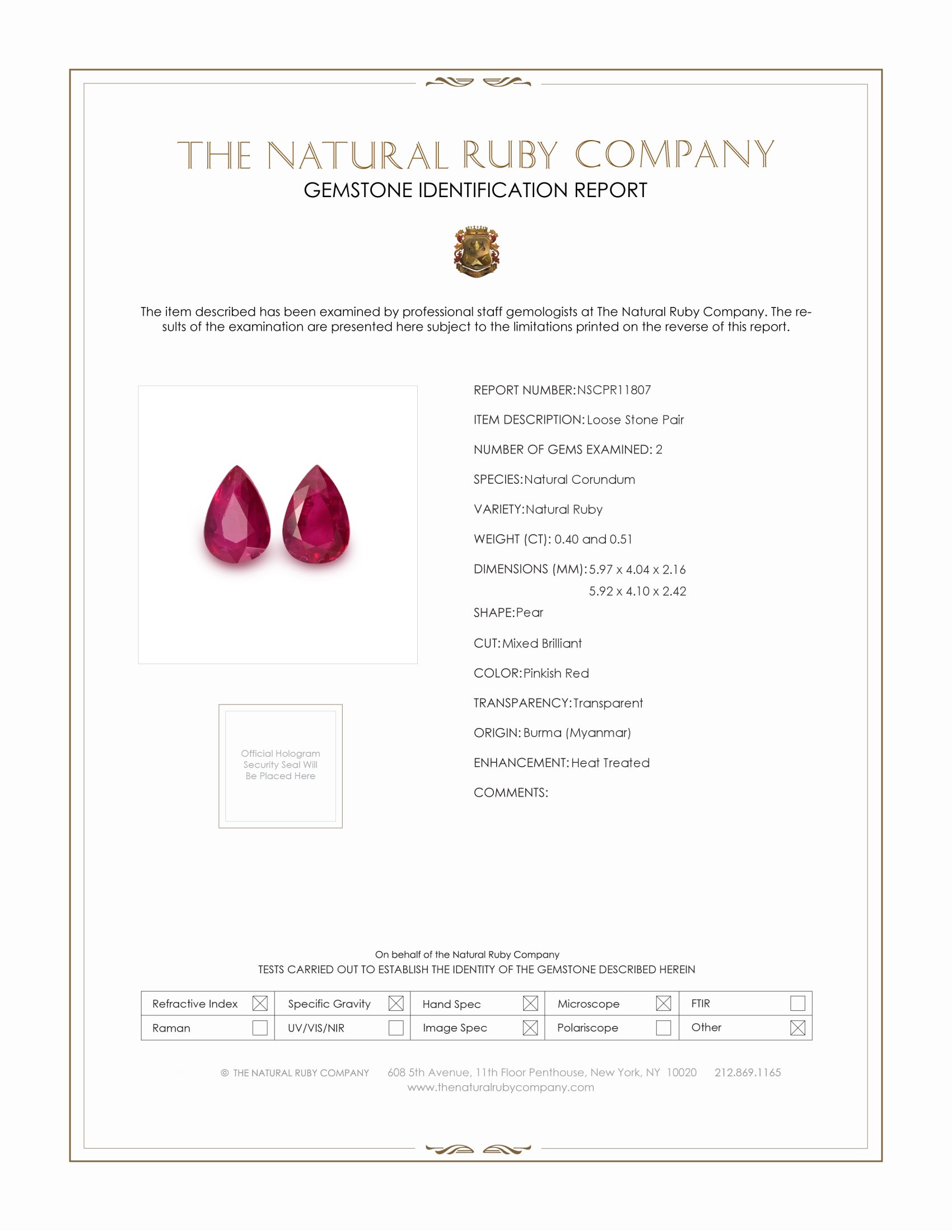 0.91 Ct.Tw. Ruby Pair from Burma (Myanmar)