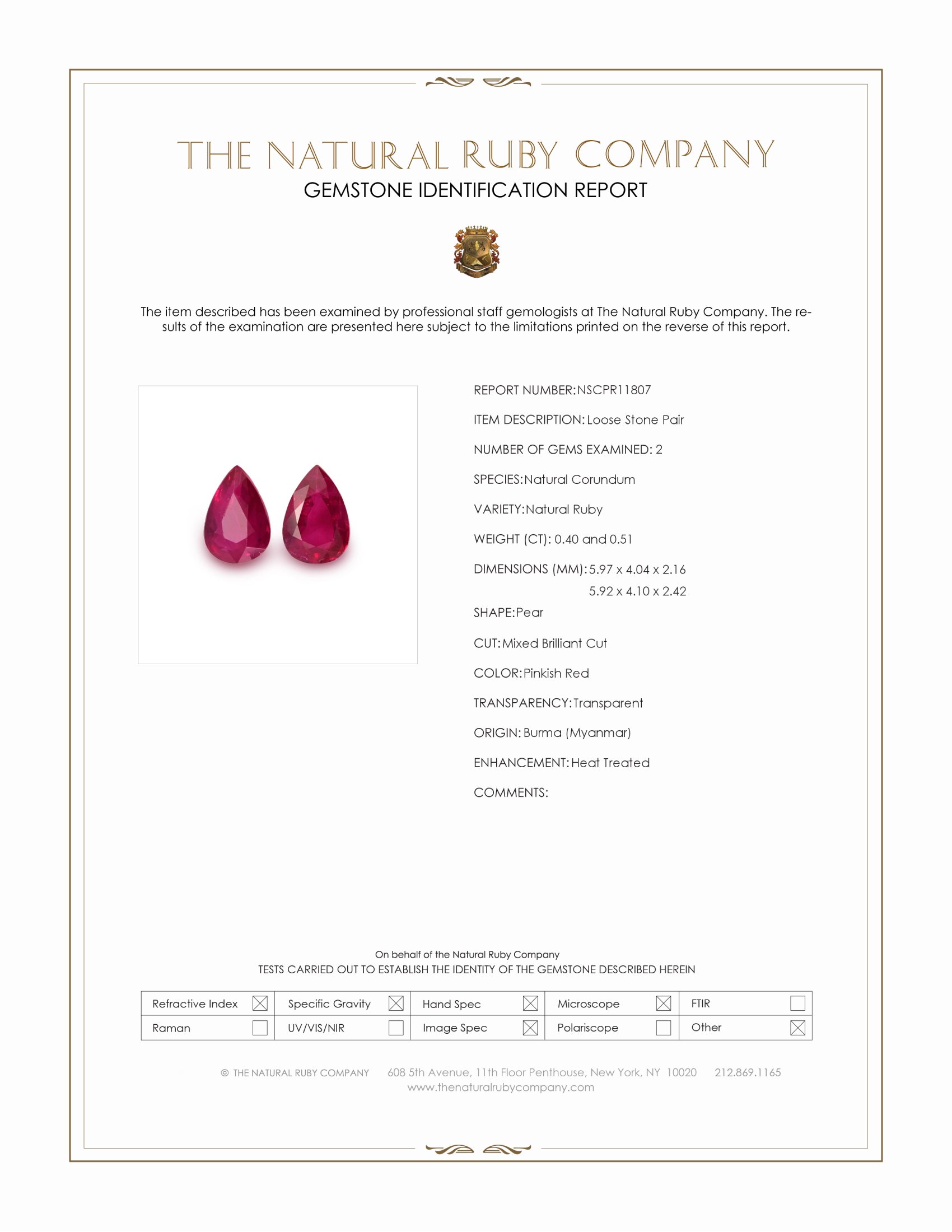 0.91 Ct.Tw. Pinkish Red Ruby Pair from Burma (Myanmar)