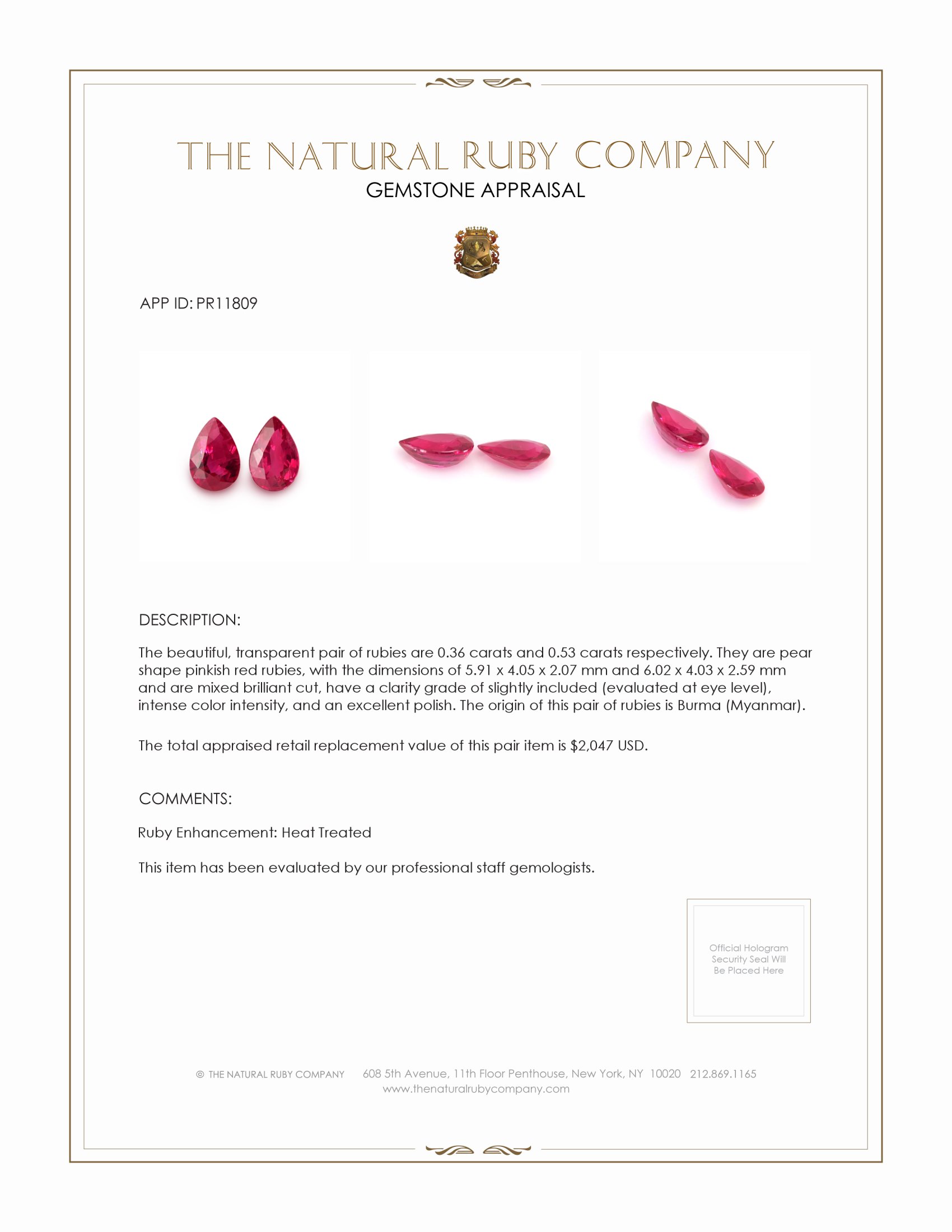 0.89 Ct.Tw. Ruby Pair from Burma (Myanmar)
