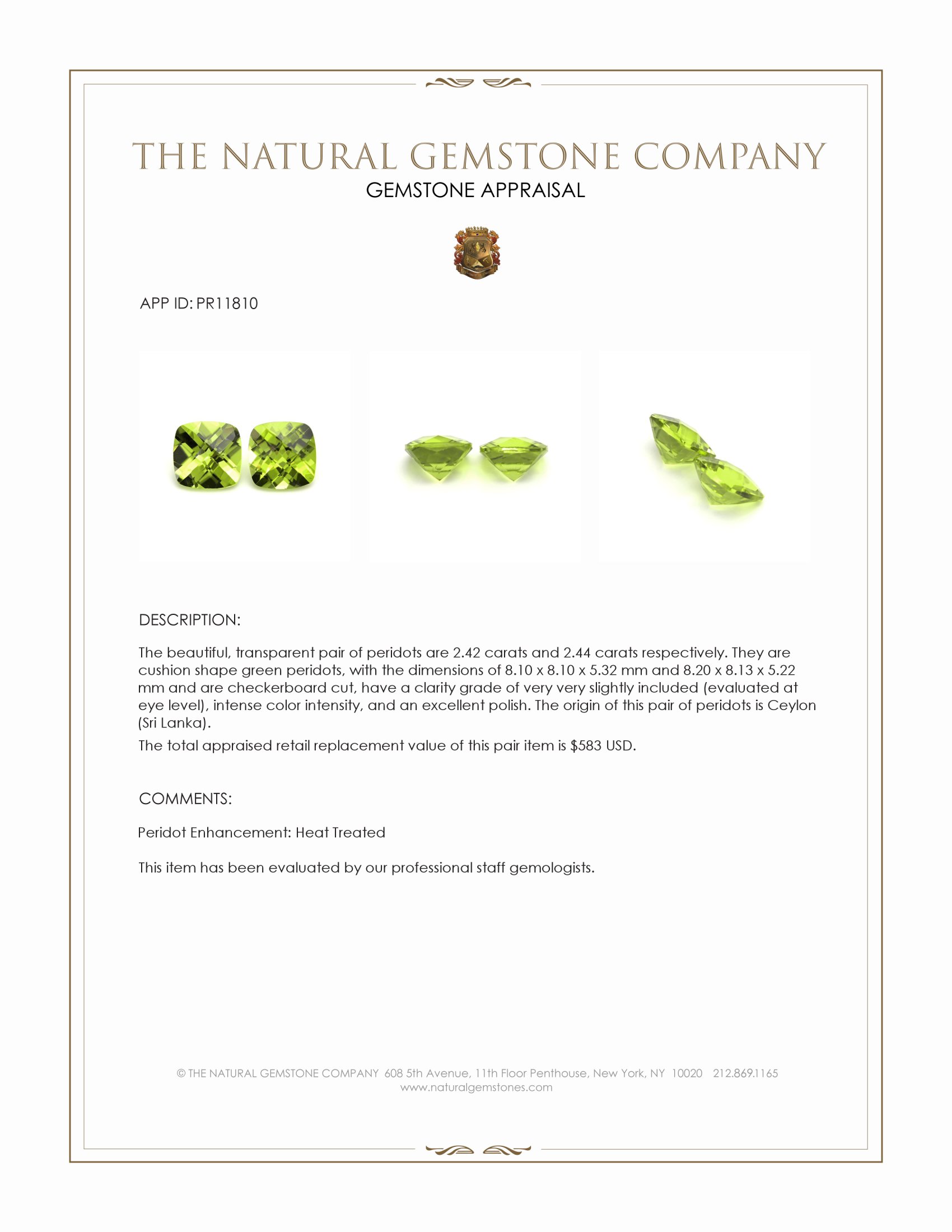 4.86 Ct.Tw. Green Peridot Pair from Ceylon (Sri Lanka)