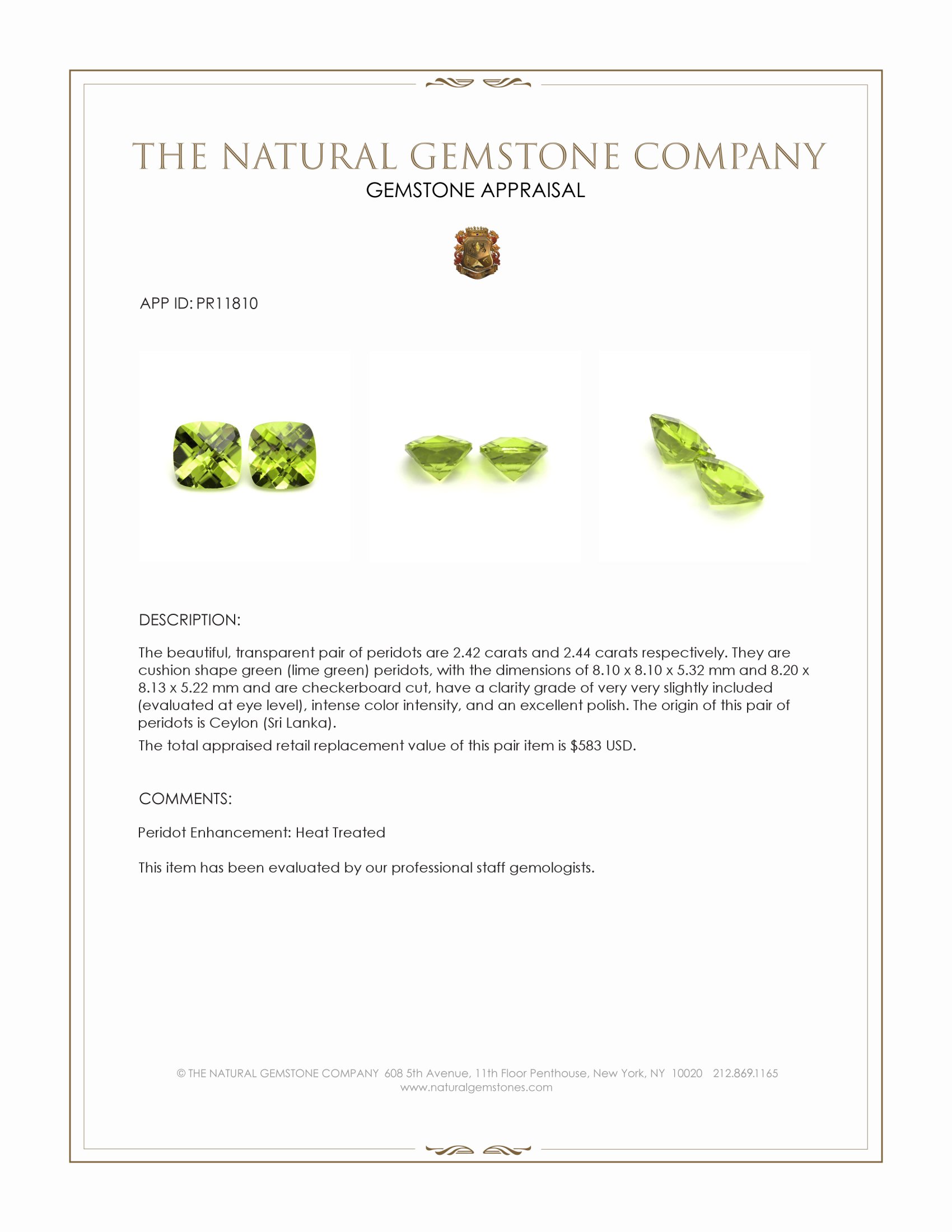 4.86 Ct.Tw. Green (Lime Green) Peridot Pair from Ceylon (Sri Lanka)