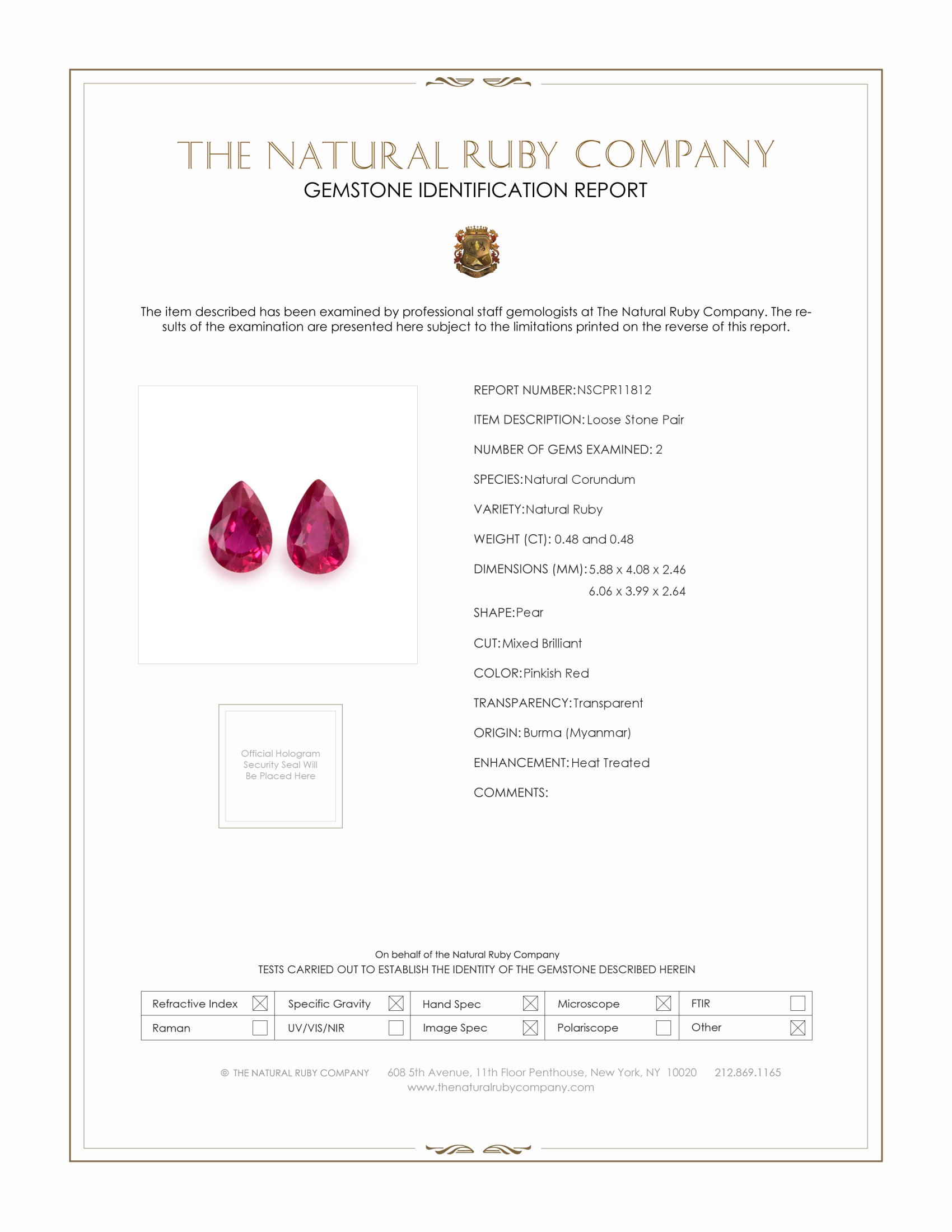 0.96 Ct.Tw. Ruby Pair from Burma (Myanmar)