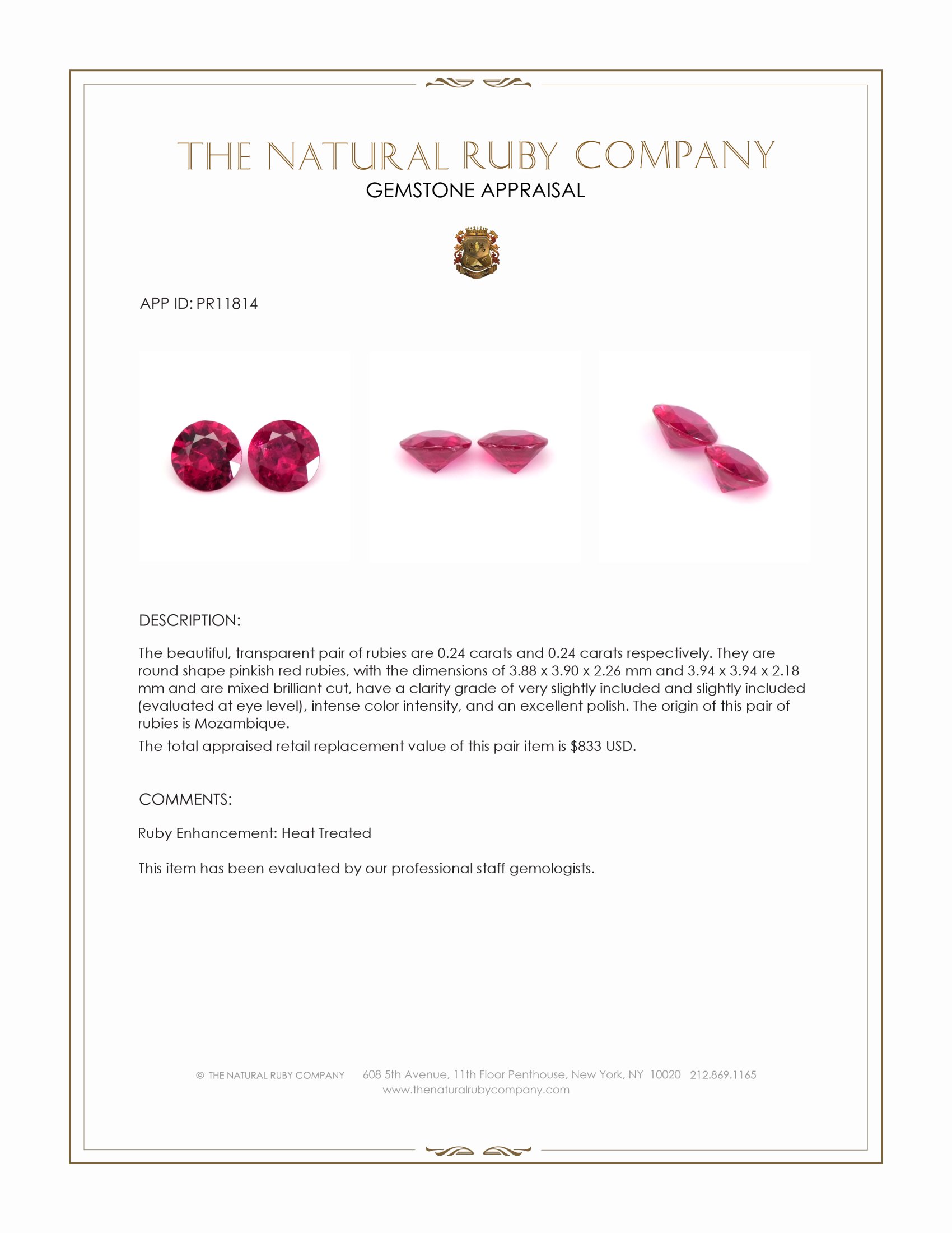0.48 Ct.Tw. Pinkish Red Ruby Pair from Mozambique