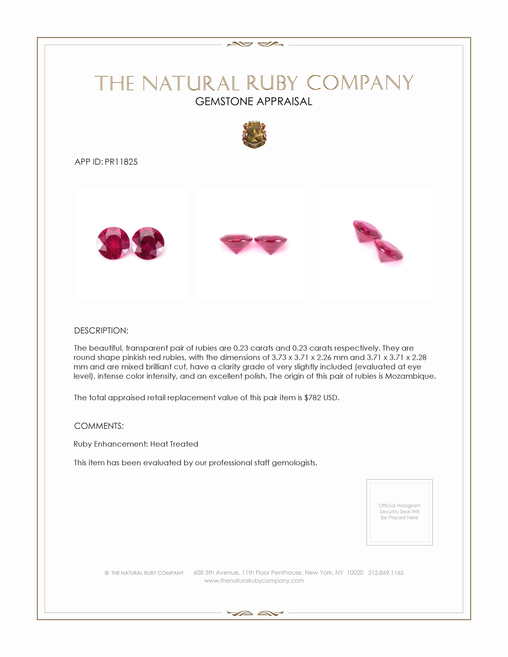 0.46 Ct.Tw. Pinkish Red Ruby Pair from Mozambique