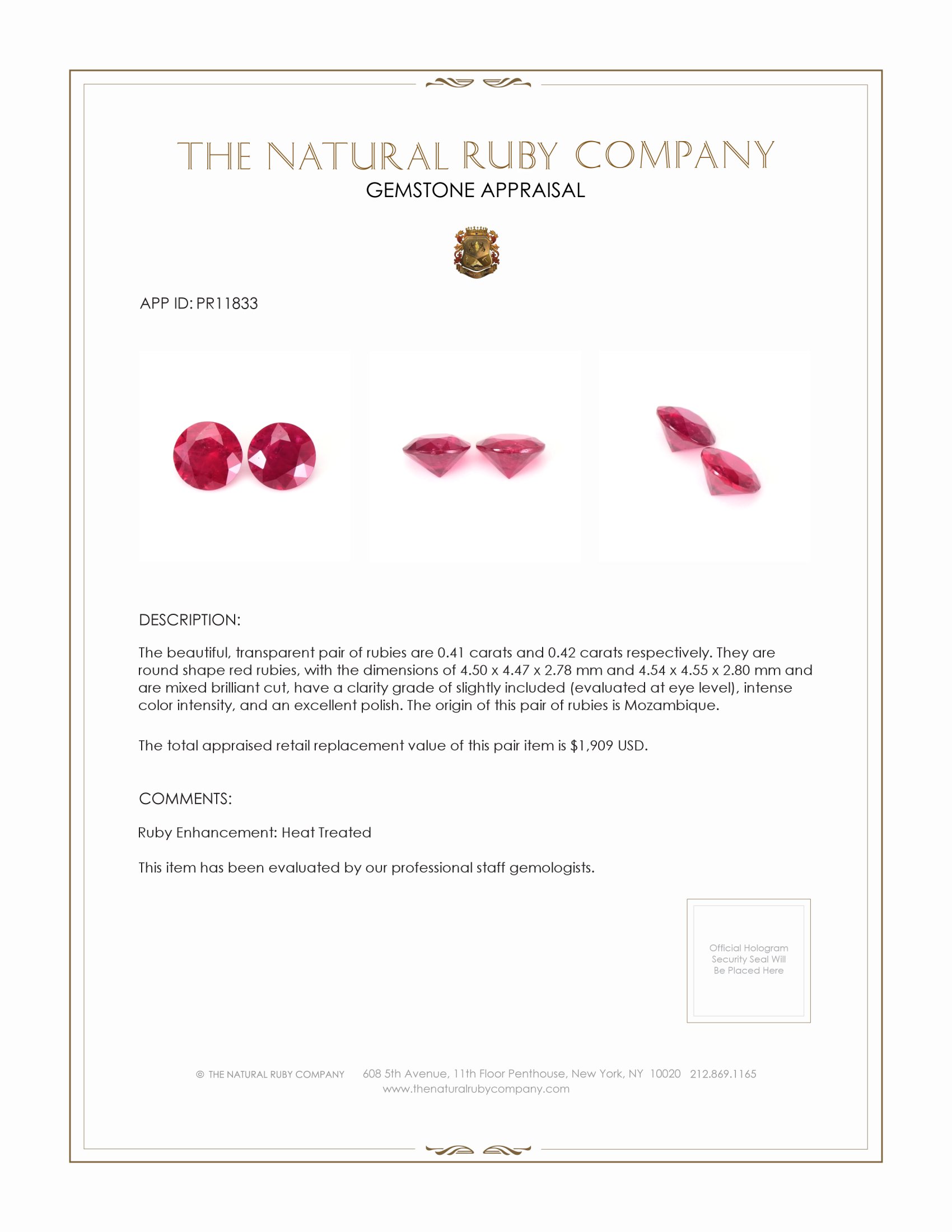 0.83 Ct.Tw. Ruby Pair from Mozambique