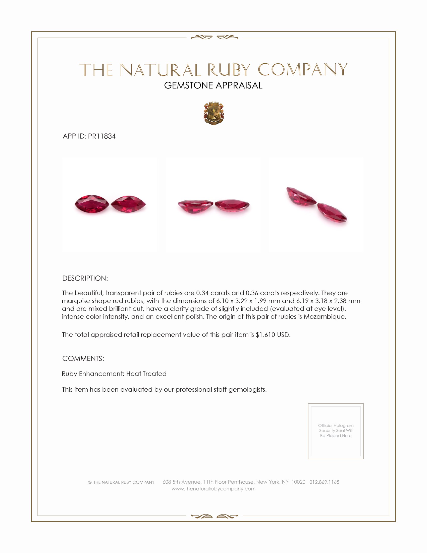 0.70 Ct.Tw. Ruby Pair from Mozambique