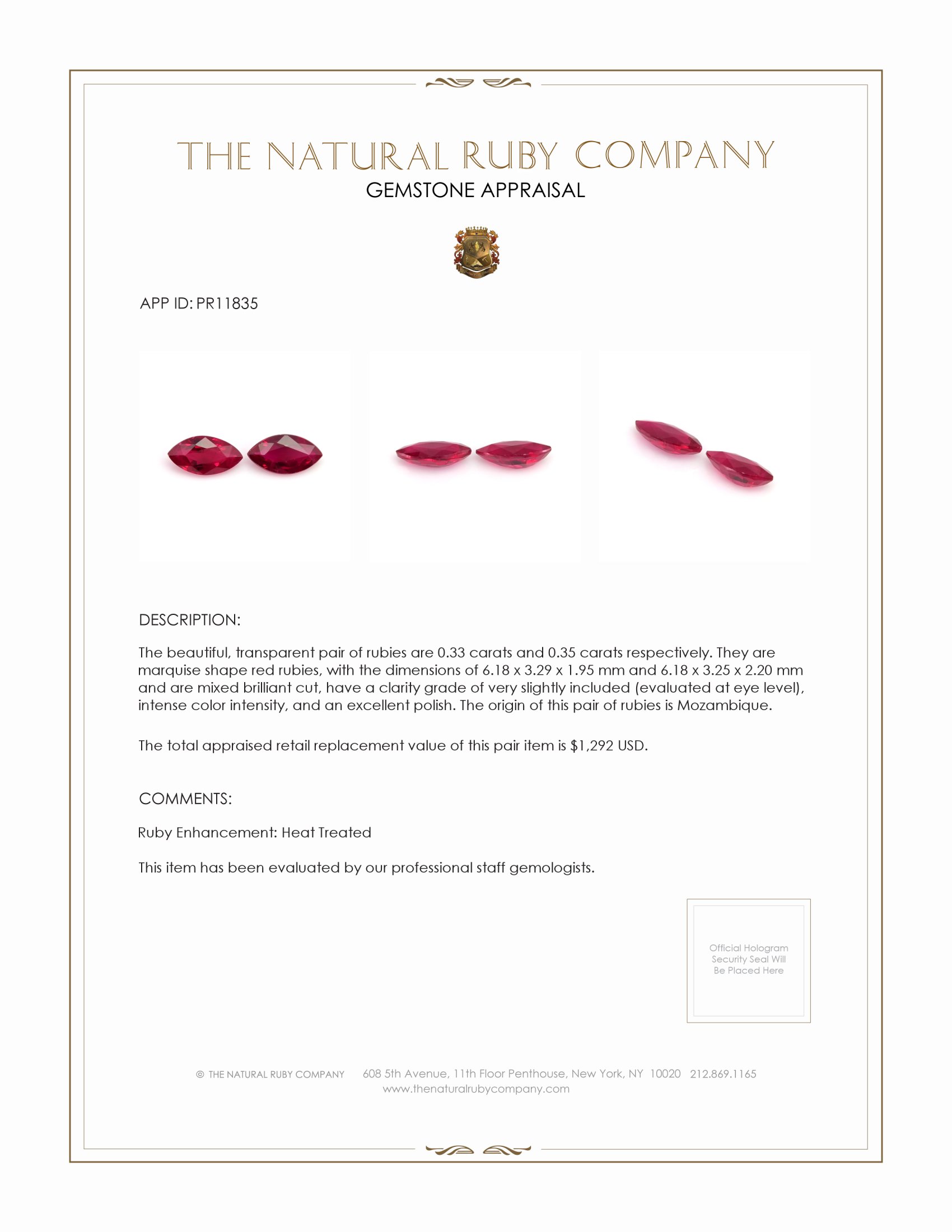 0.68 Ct.Tw. Ruby Pair from Mozambique