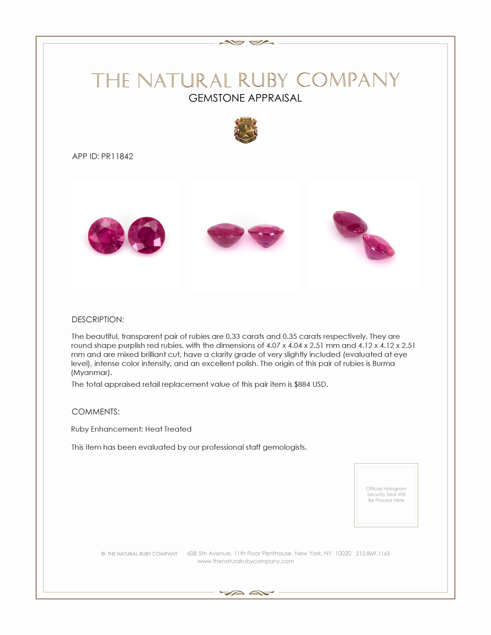 0.68 Ct.Tw. Ruby Pair from Burma (Myanmar)