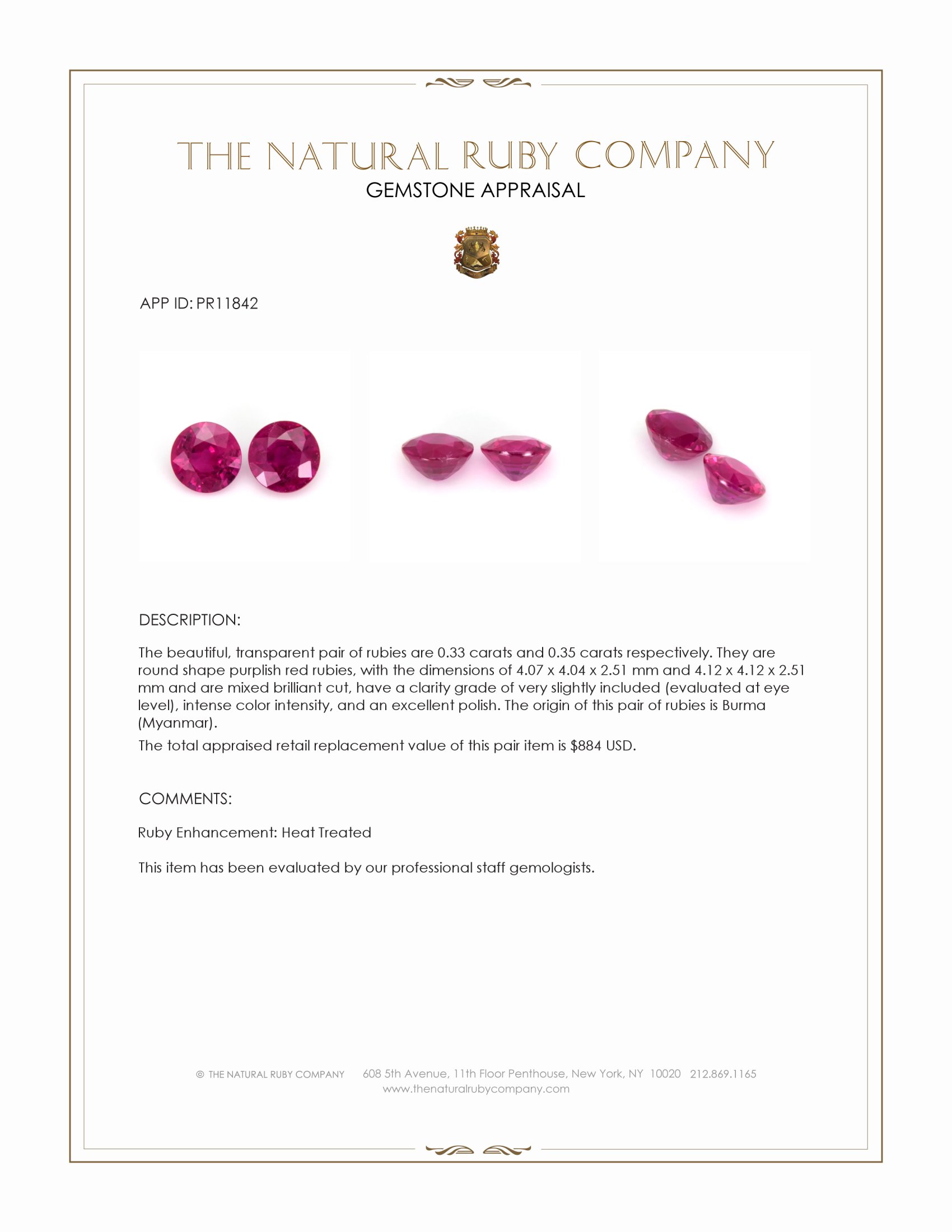 0.68 Ct.Tw. Purplish Red Ruby Pair from Burma (Myanmar)