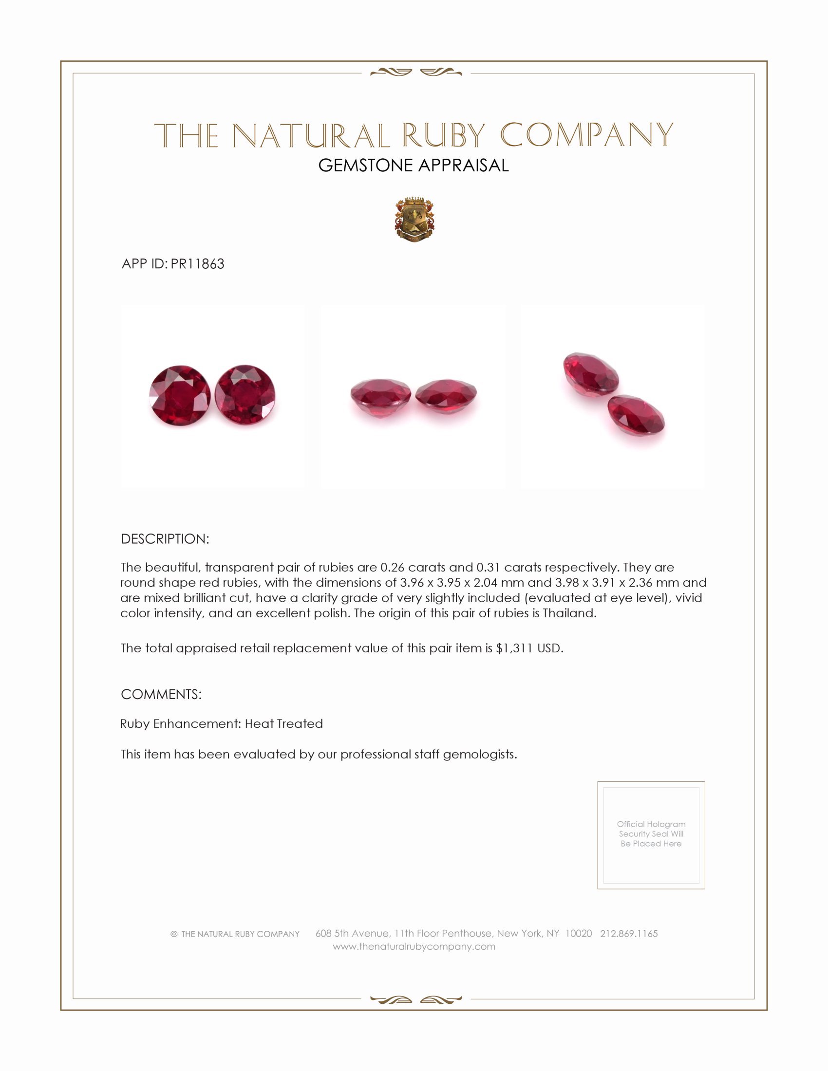 0.57 Ct.Tw. Ruby Pair from Thailand
