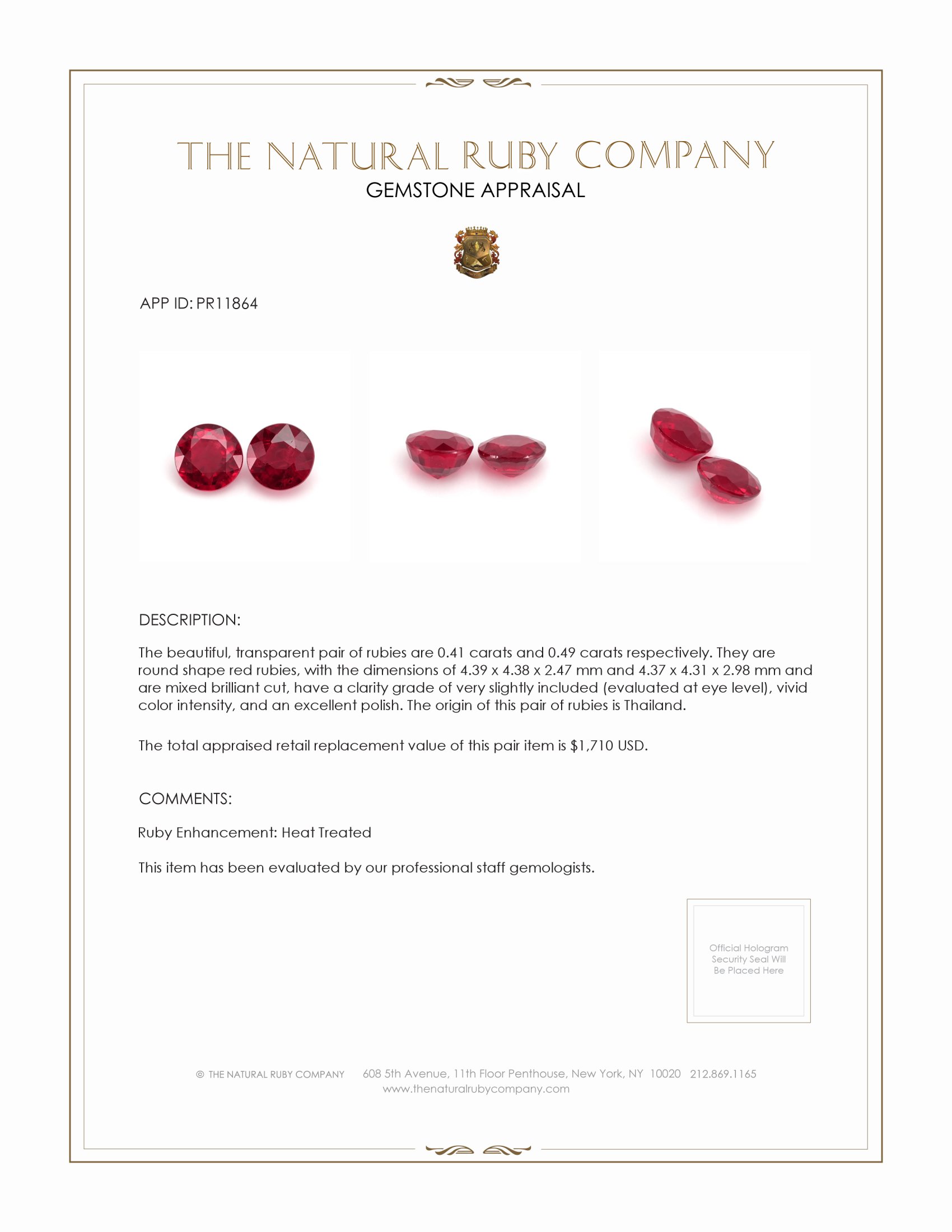 0.90 Ct.Tw. Ruby Pair from Thailand