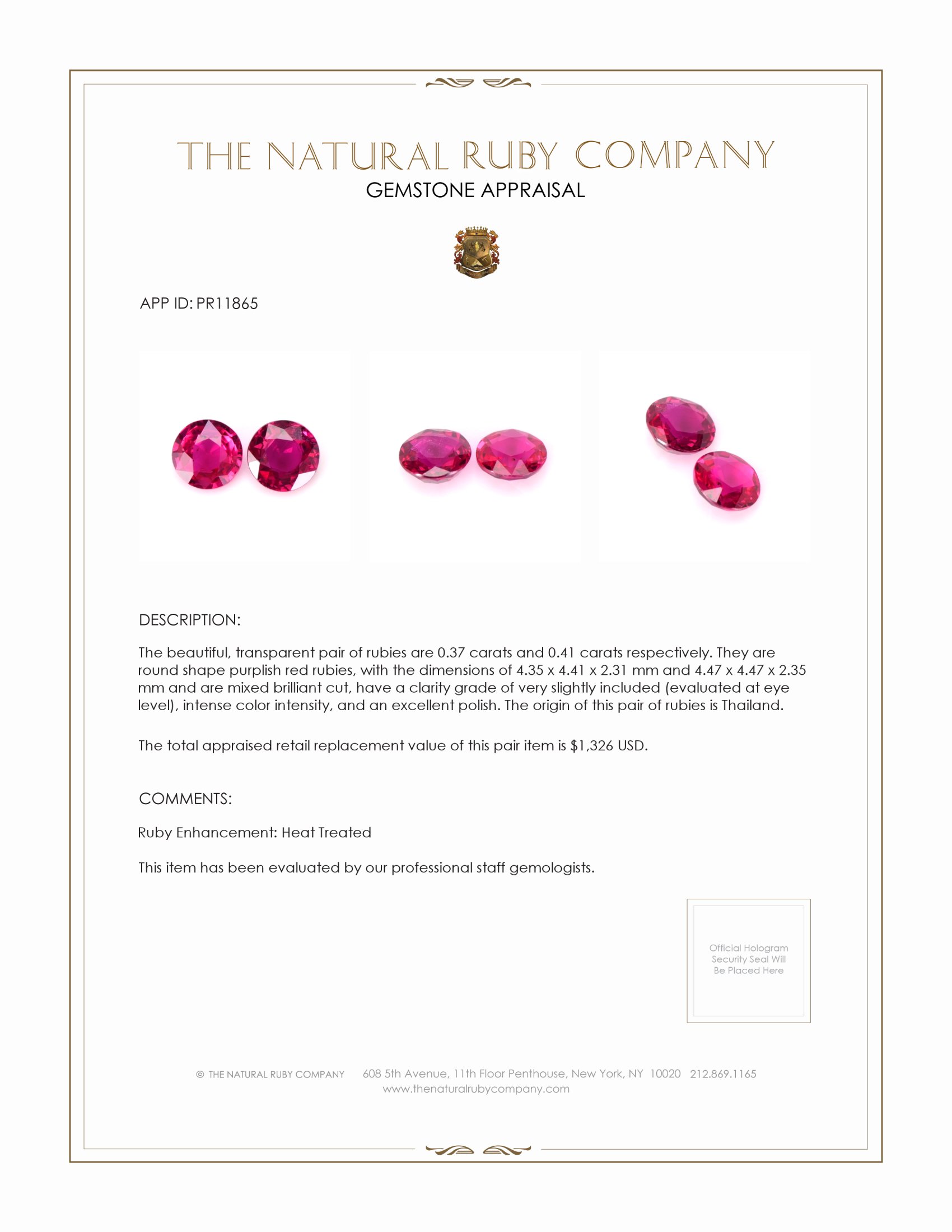0.78 Ct.Tw. Purplish Red Ruby Pair from Thailand