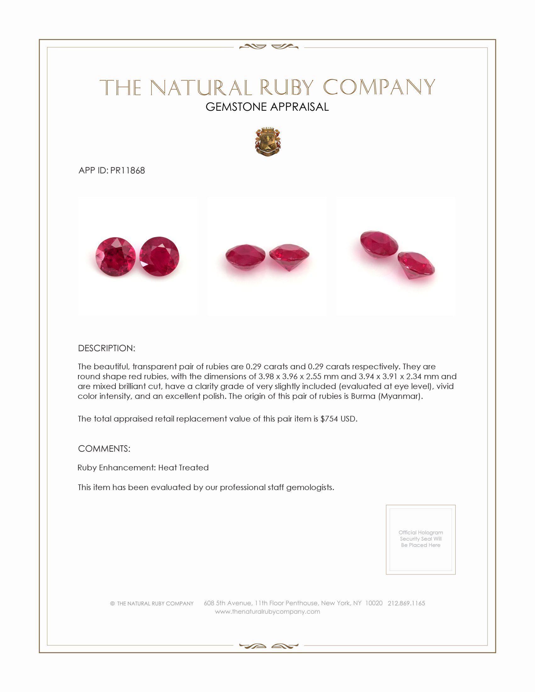 0.58 Ct.Tw. Ruby Pair from Burma (Myanmar)