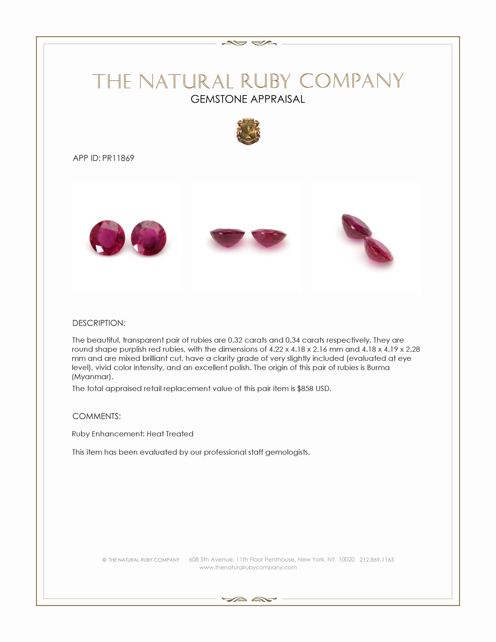 0.66 Ct.Tw. Purplish Red Ruby Pair from Burma (Myanmar)