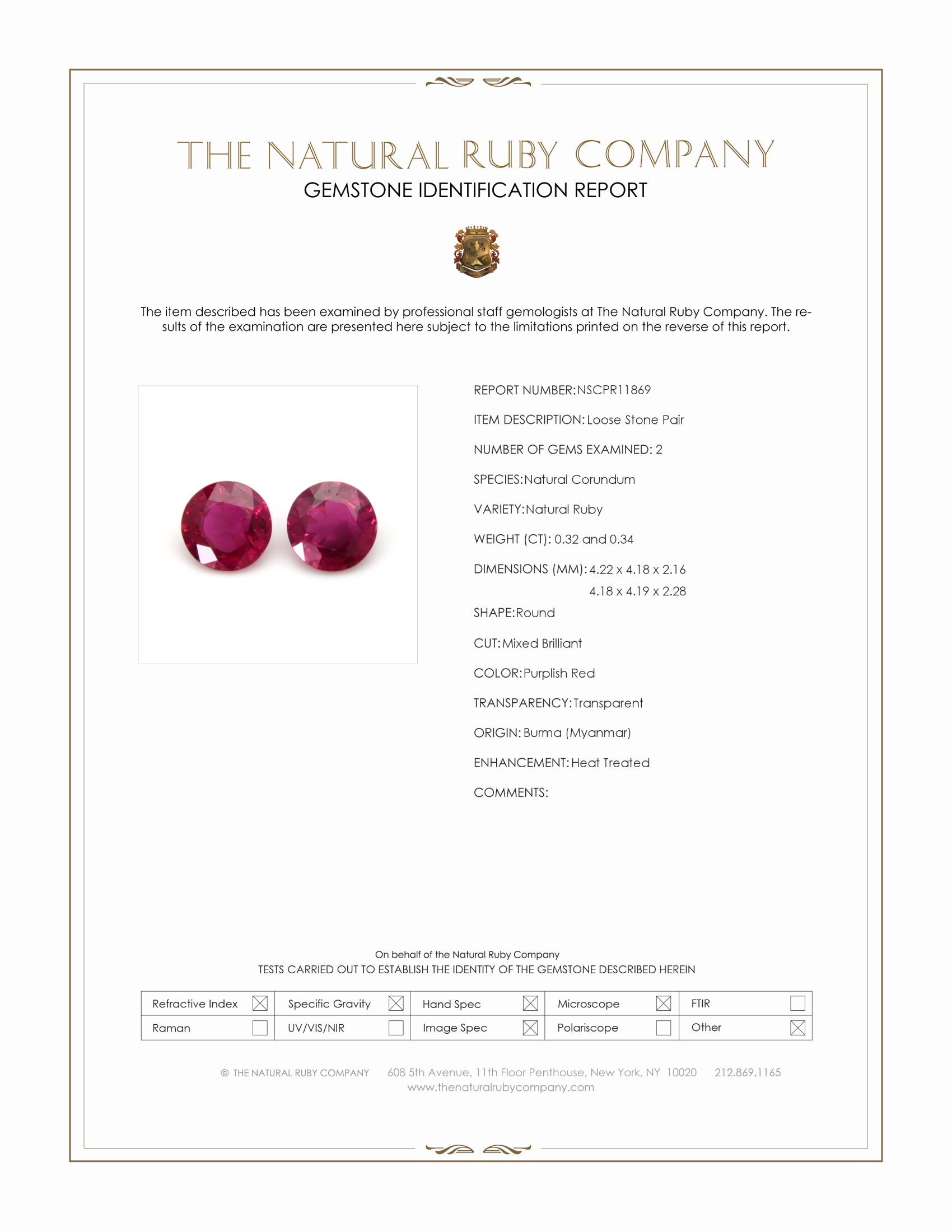 0.66 Ct.Tw. Purplish Red Ruby Pair from Burma (Myanmar)