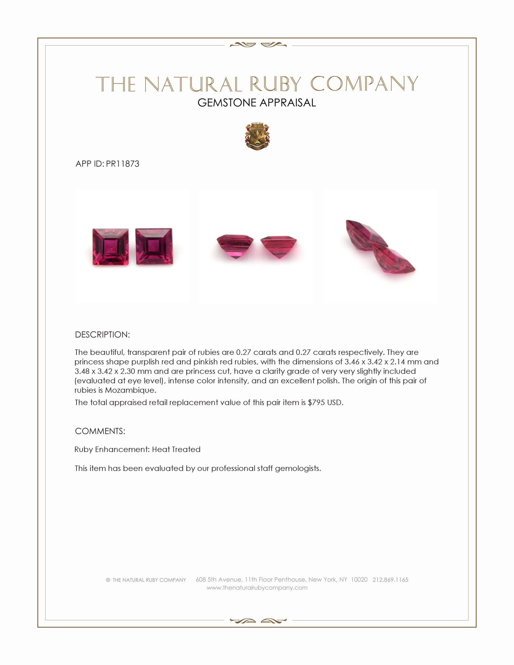 0.54 Ct.Tw. Purplish Red Ruby Pair from Mozambique