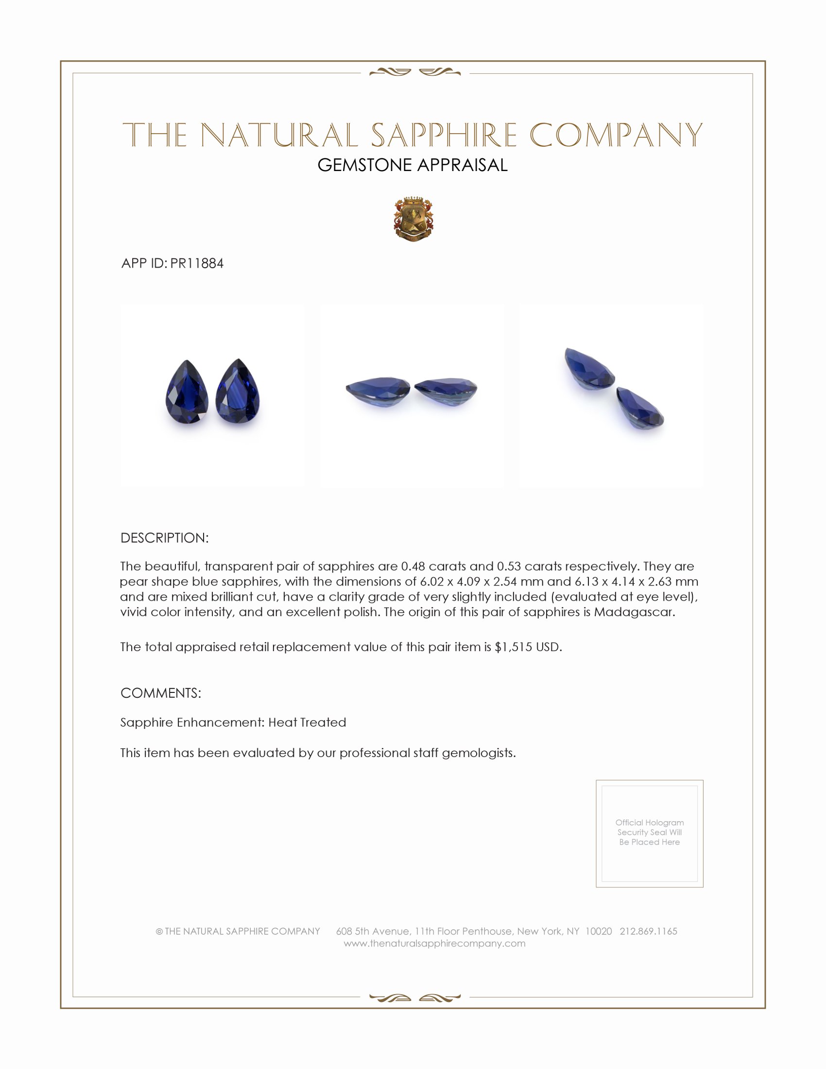 1.01 Ct.Tw. Blue Sapphire Pair from Madagascar