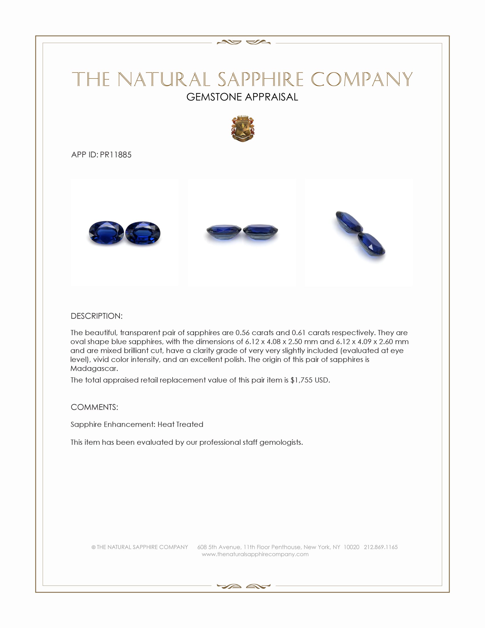 1.17 Ct.Tw. Blue Sapphire Pair from Madagascar