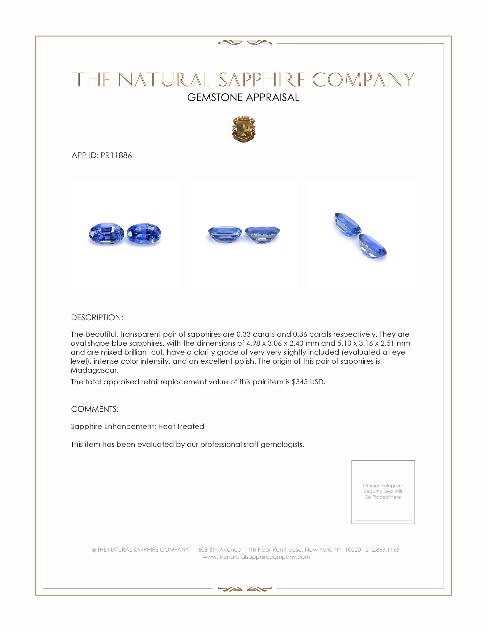 0.69 Ct.Tw. Blue Sapphire Pair from Madagascar