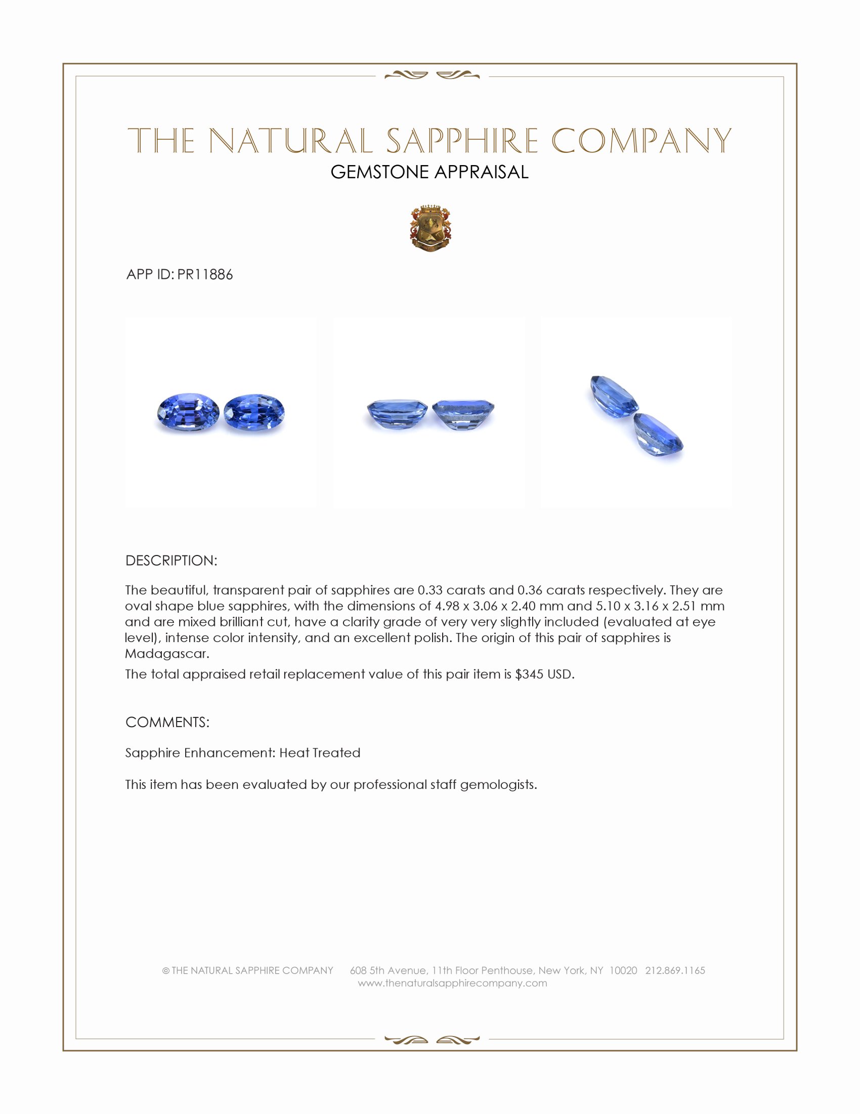 0.69 Ct.Tw. Blue Sapphire Pair from Madagascar